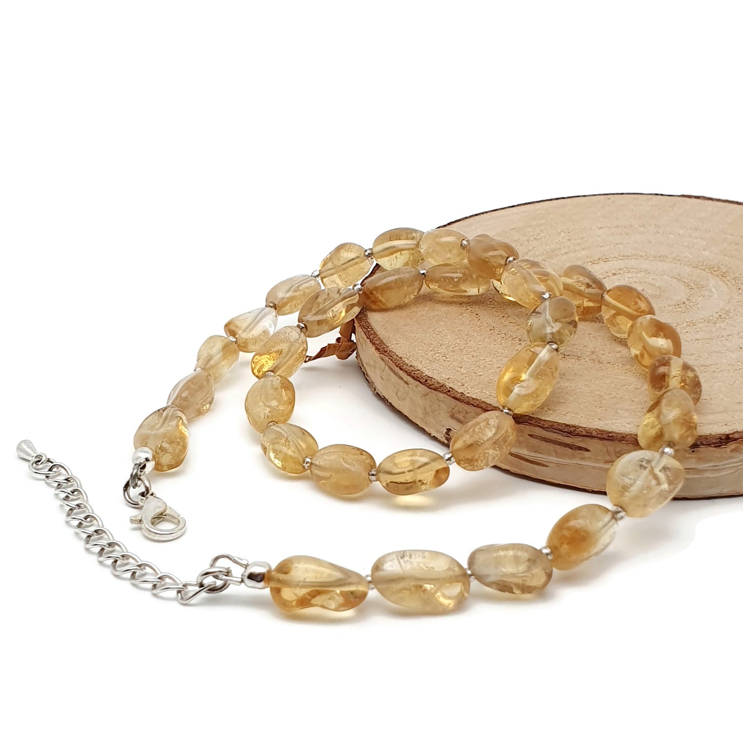 Yellow Citrine Beaded Nuggets Necklace Silver Plated