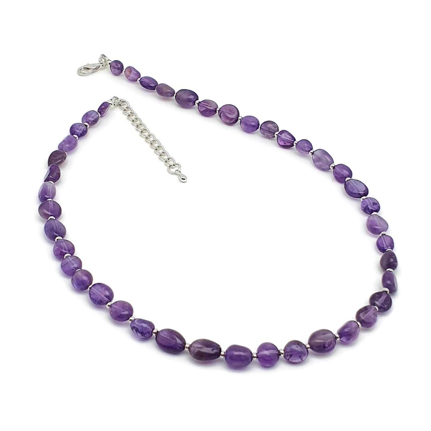 Beaded Purple Amethyst Nuggets Collar Necklace Silver Plated