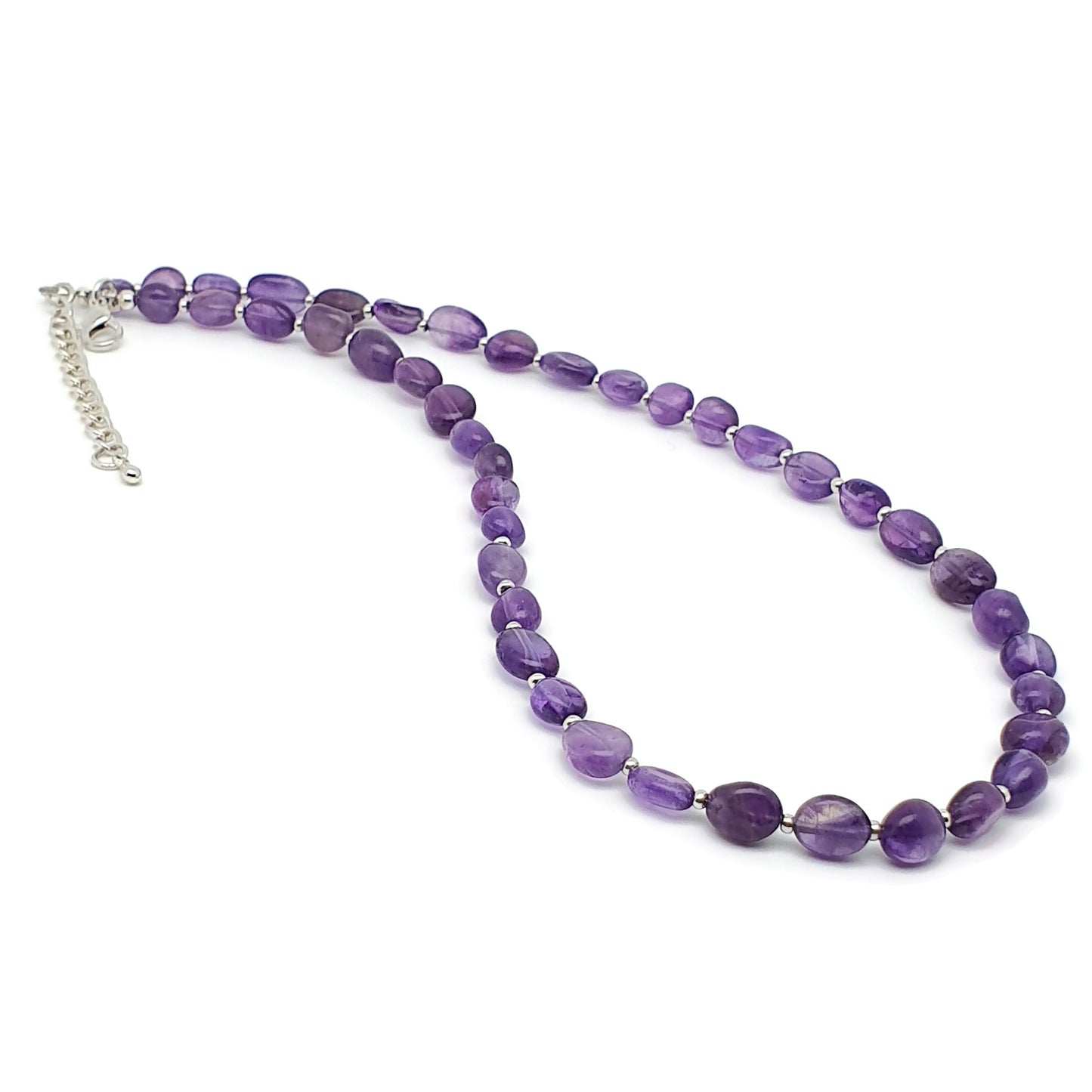 Beaded Purple Amethyst Nuggets Collar Necklace Silver Plated