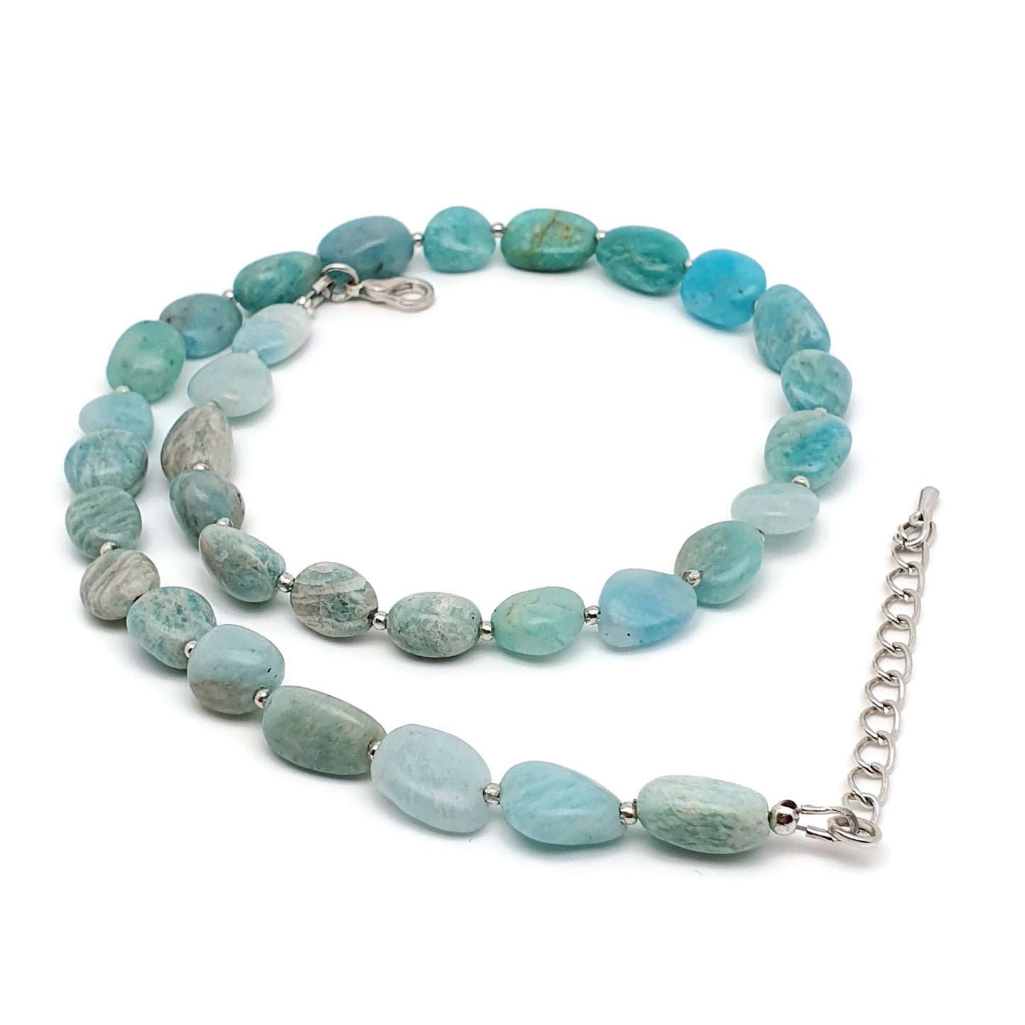 Blue Amazonite Beaded Nuggets Collar Necklace Silver Plated