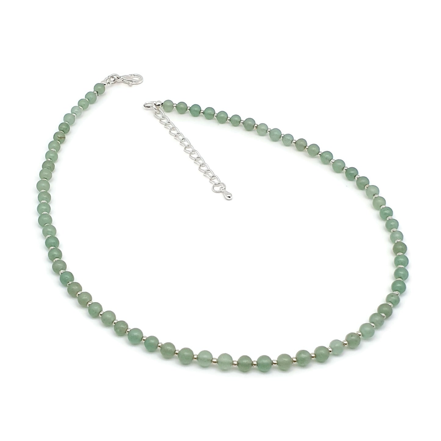 Green Aventurine Beaded Collar Necklace Silver Plated