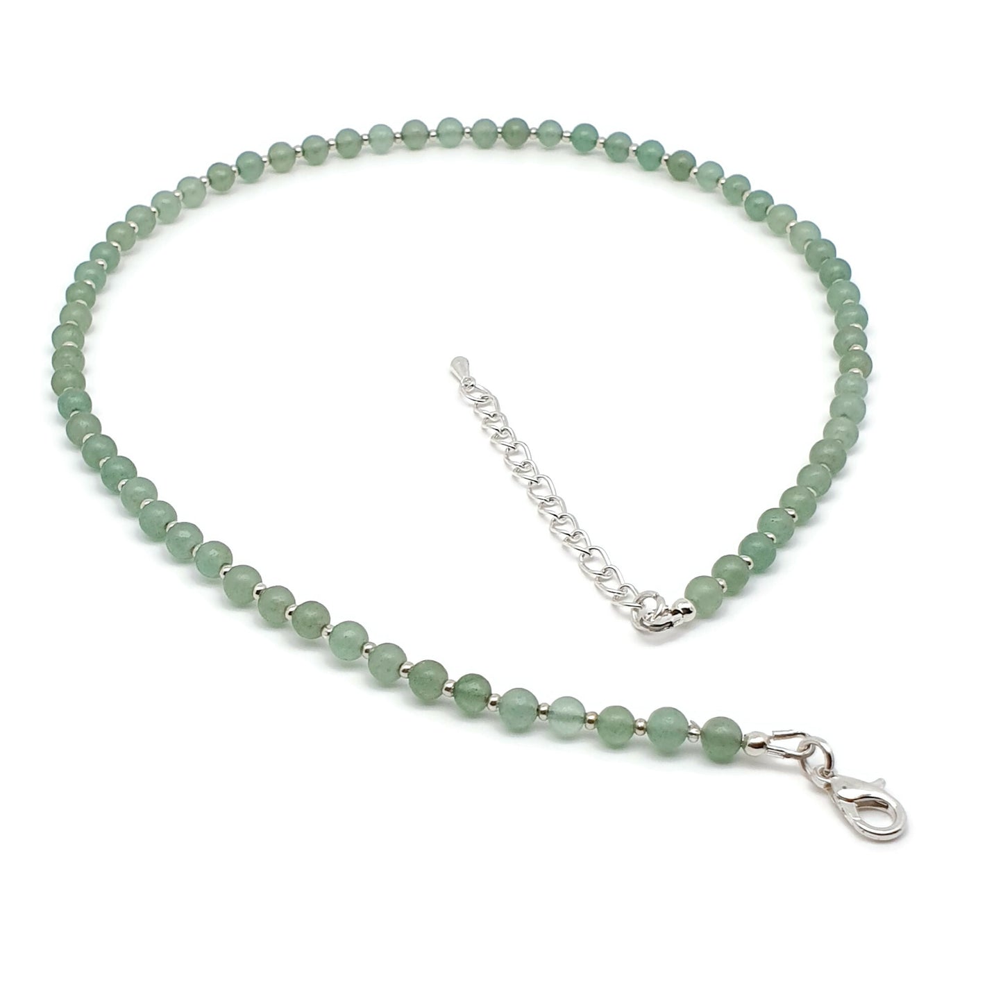 Green Aventurine Beaded Collar Necklace Silver Plated