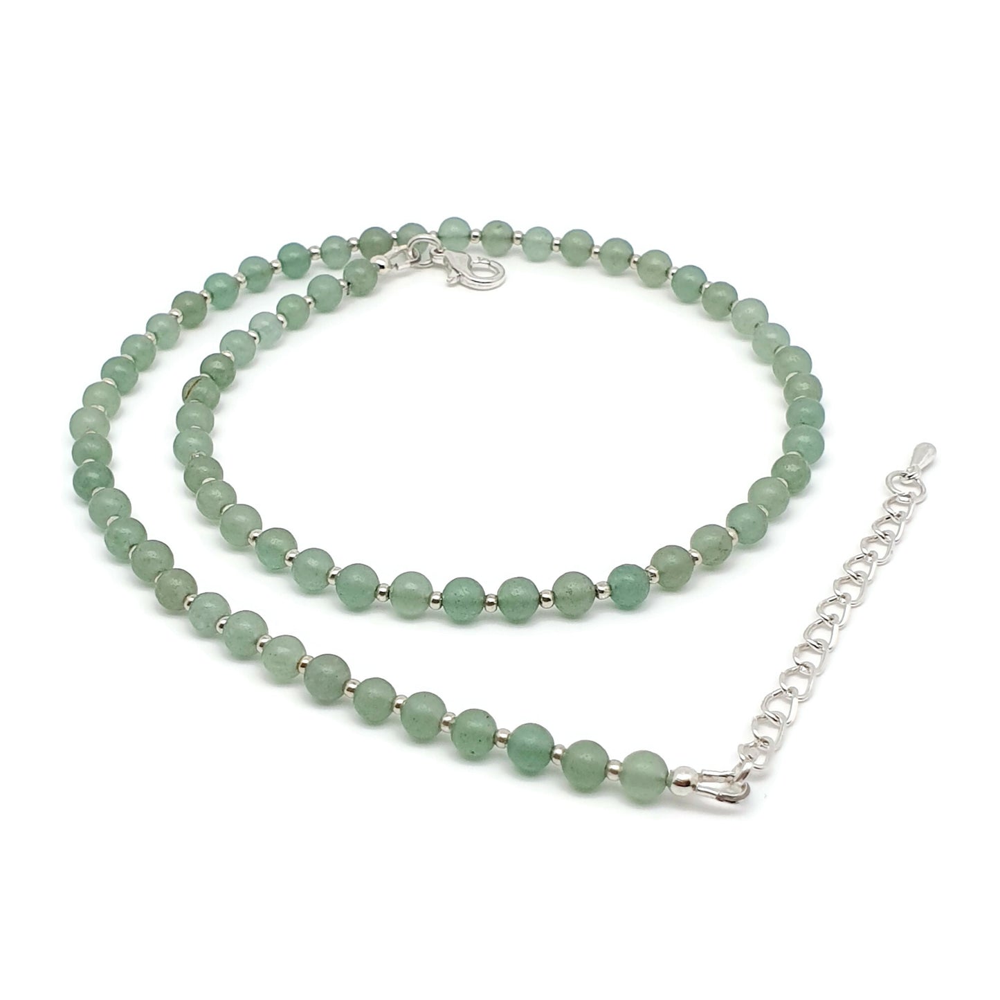 Green Aventurine Beaded Collar Necklace Silver Plated