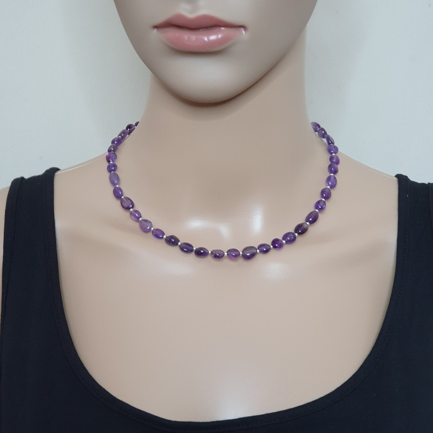 Beaded Purple Amethyst Nuggets Collar Necklace Silver Plated