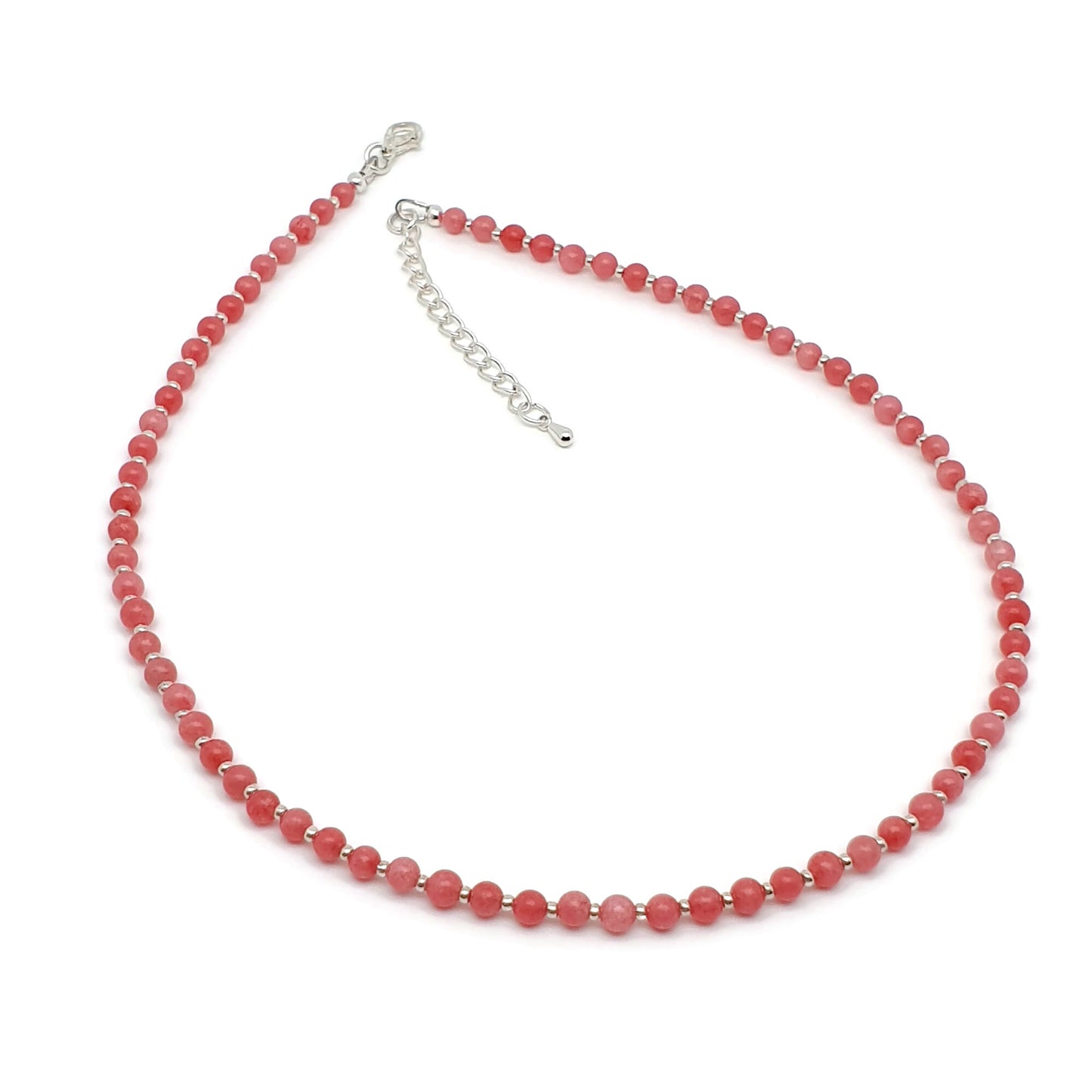 Pink Rhodochrosite Beaded Collar Necklace Silver Plated