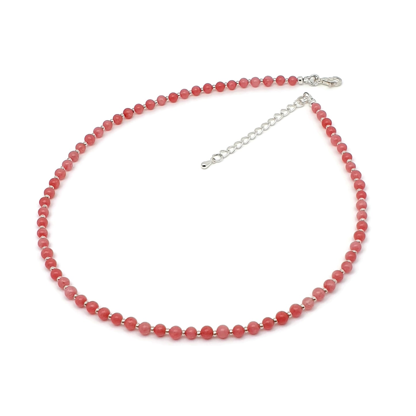 Pink Rhodochrosite Beaded Collar Necklace Silver Plated