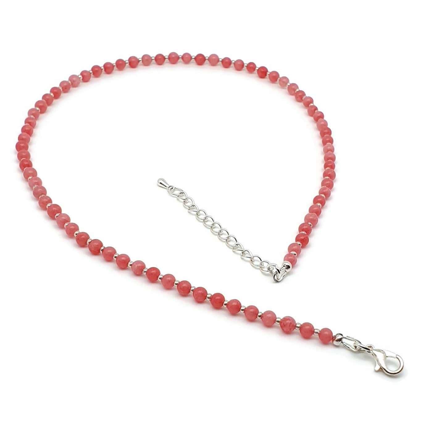 Pink Rhodochrosite Beaded Collar Necklace Silver Plated