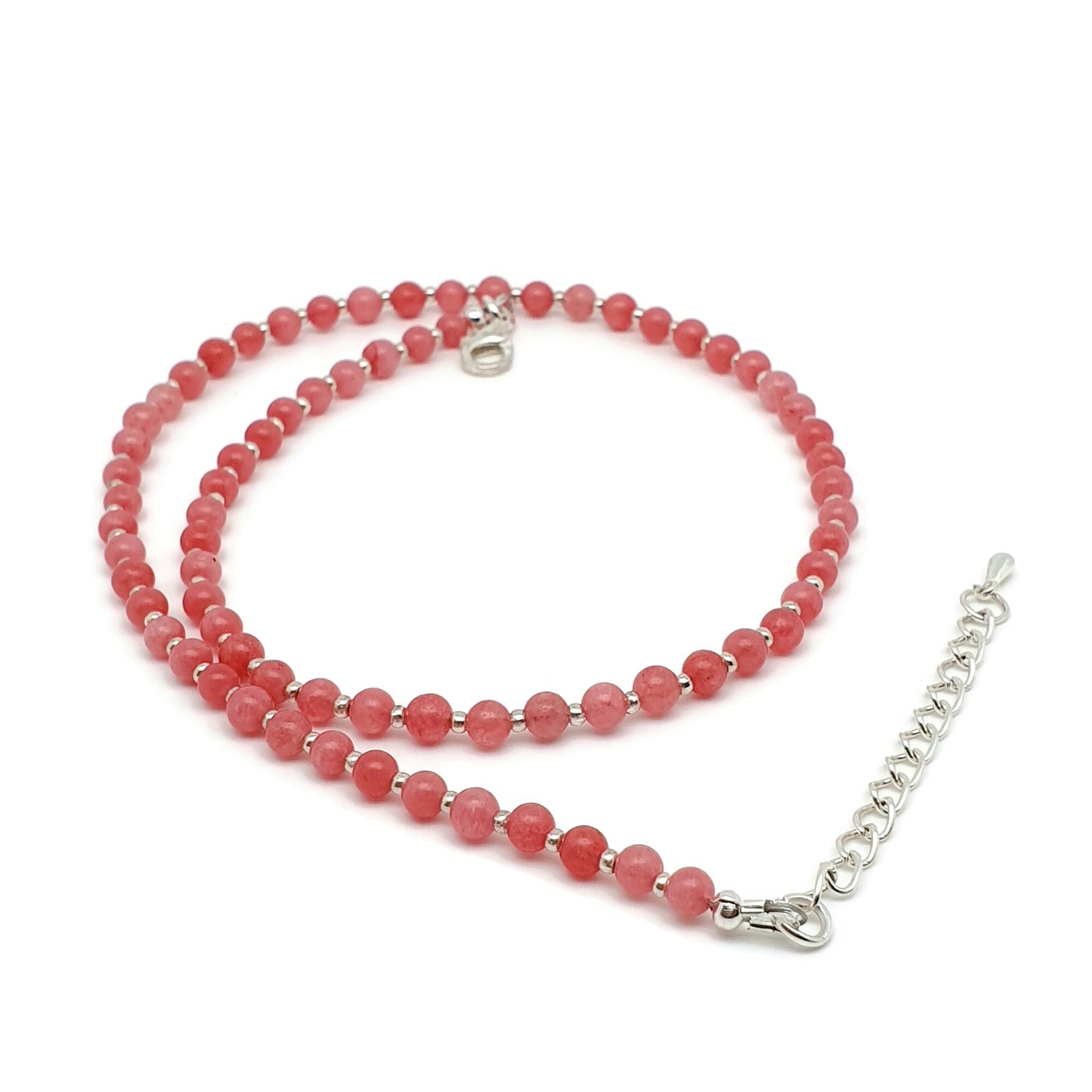 Pink Rhodochrosite Beaded Collar Necklace Silver Plated