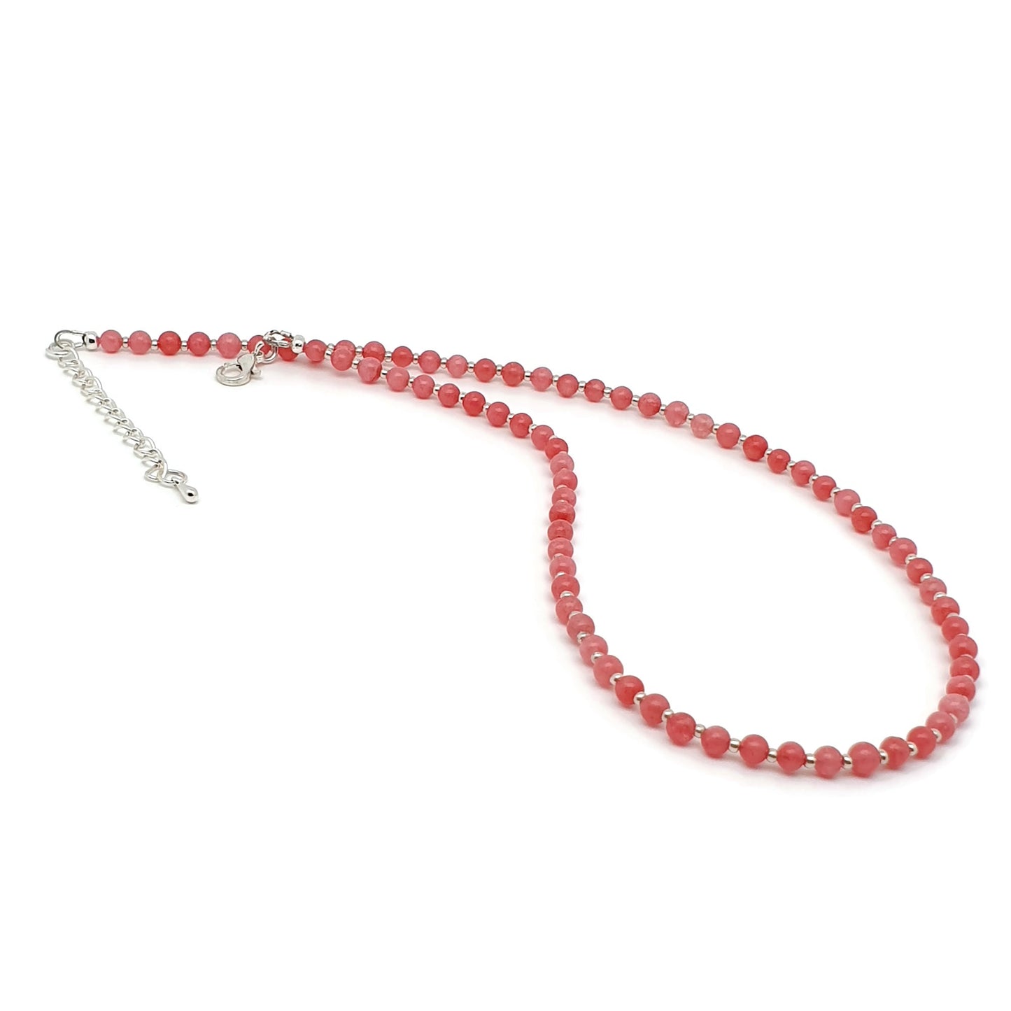 Pink Rhodochrosite Beaded Collar Necklace Silver Plated