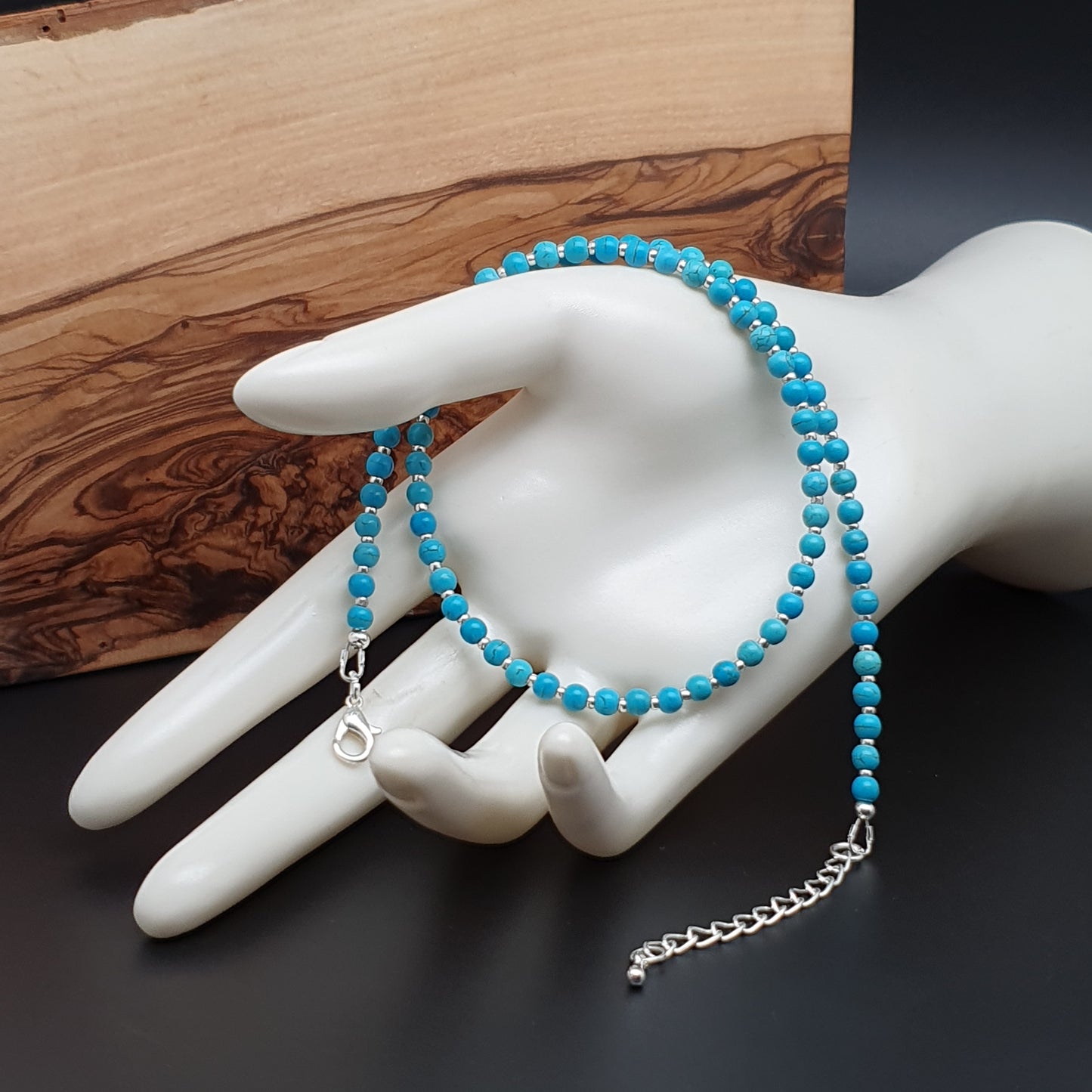 Turquoise Blue Dyed Howlite Collar Boho Beaded Necklace