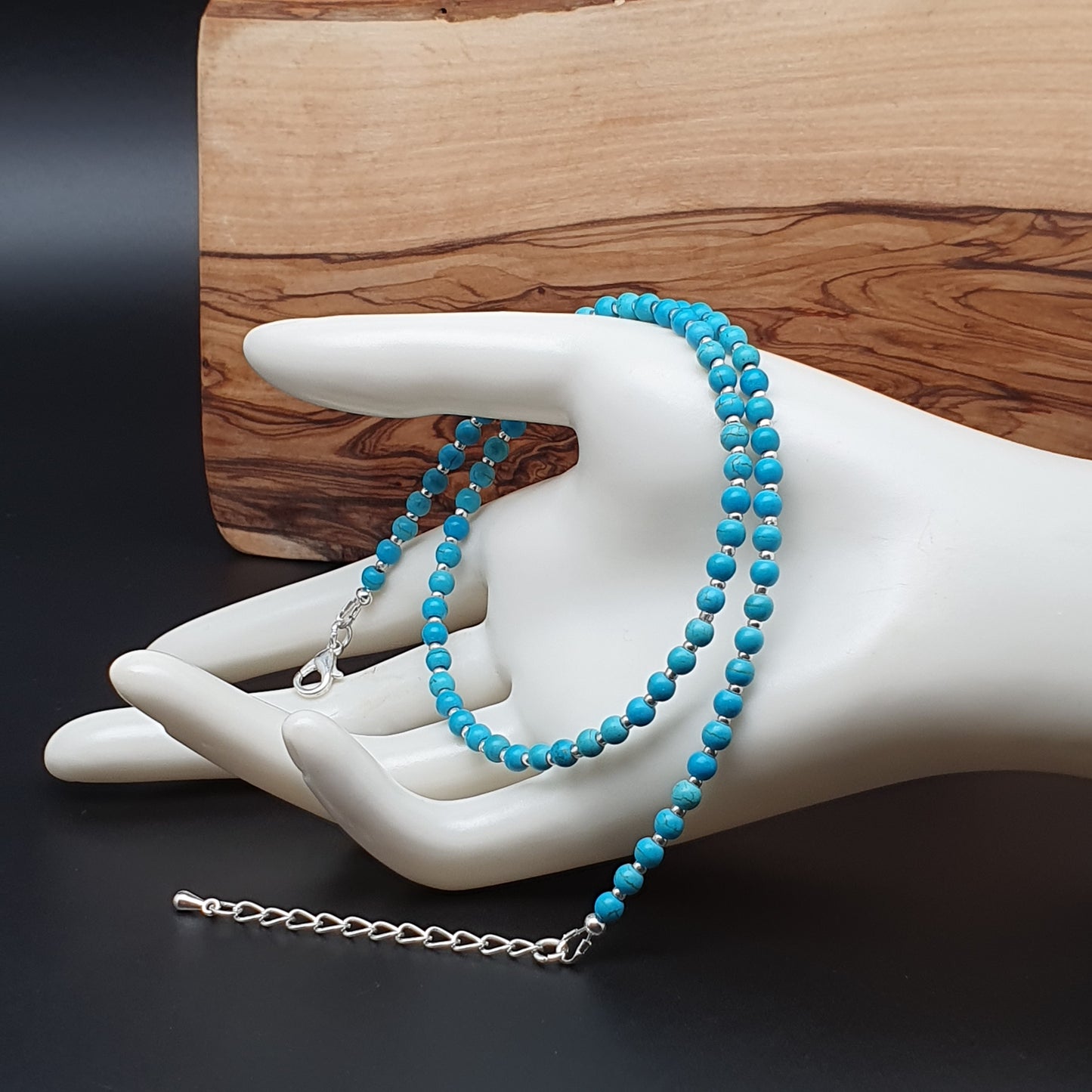 Turquoise Blue Dyed Howlite Collar Boho Beaded Necklace