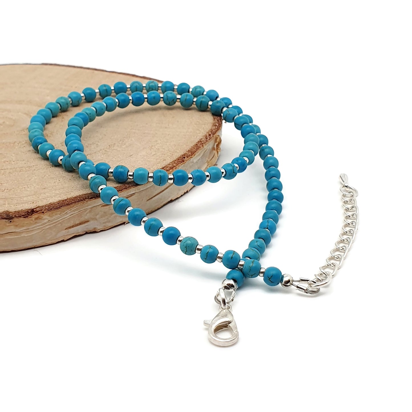 Turquoise Blue Dyed Howlite Collar Boho Beaded Necklace