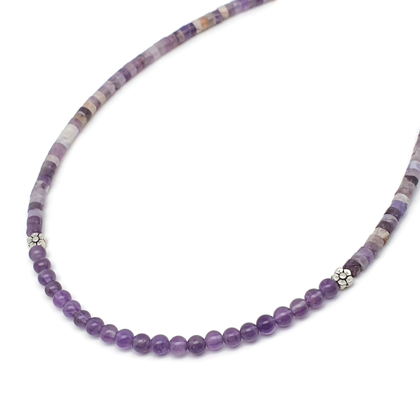 Purple Amethyst Short Collar Beaded Boho Necklace Adjustable Strand