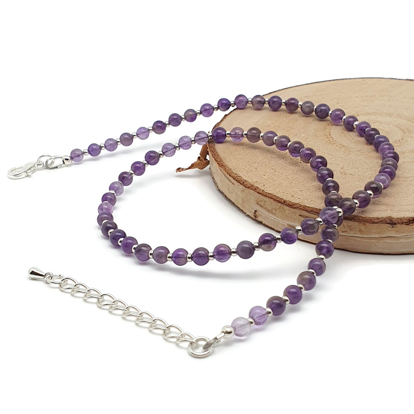 Purple Amethyst Short Collar Beaded Boho Necklace Adjustable Strand