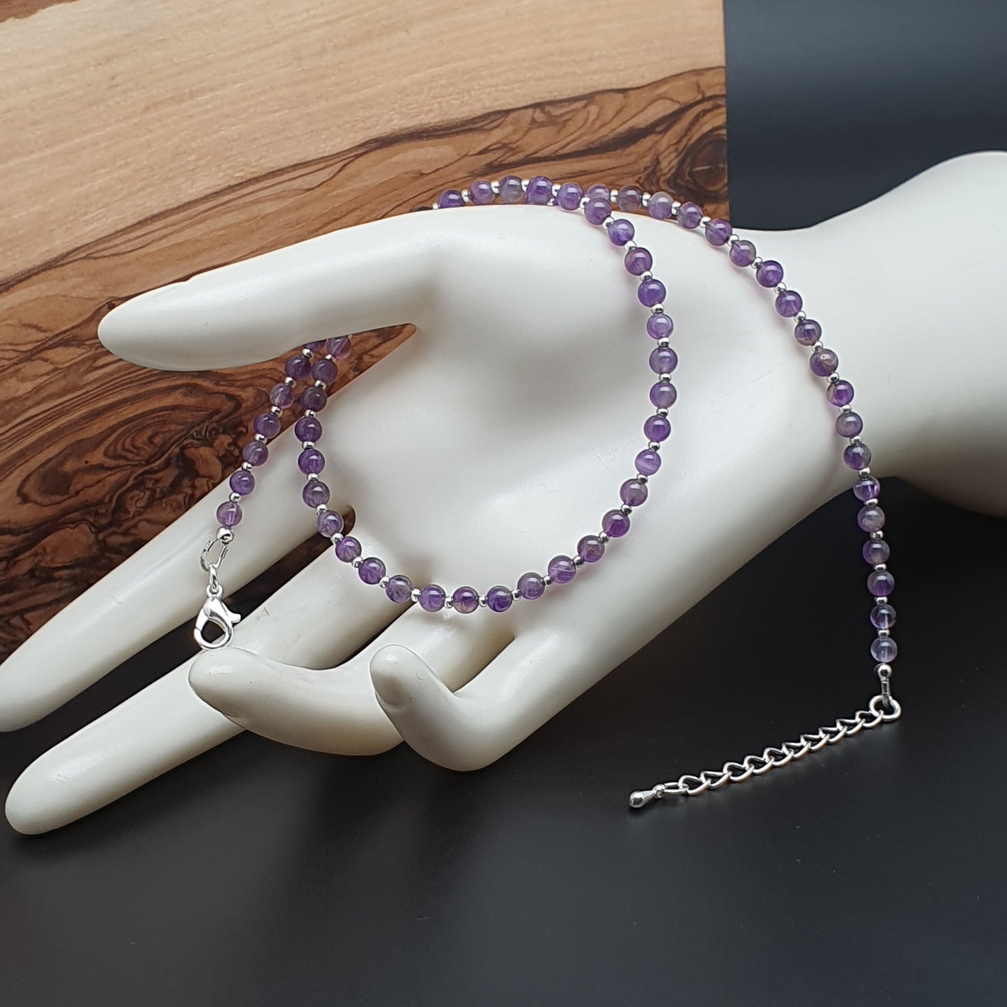 Purple Amethyst Short Collar Beaded Boho Necklace Adjustable Strand