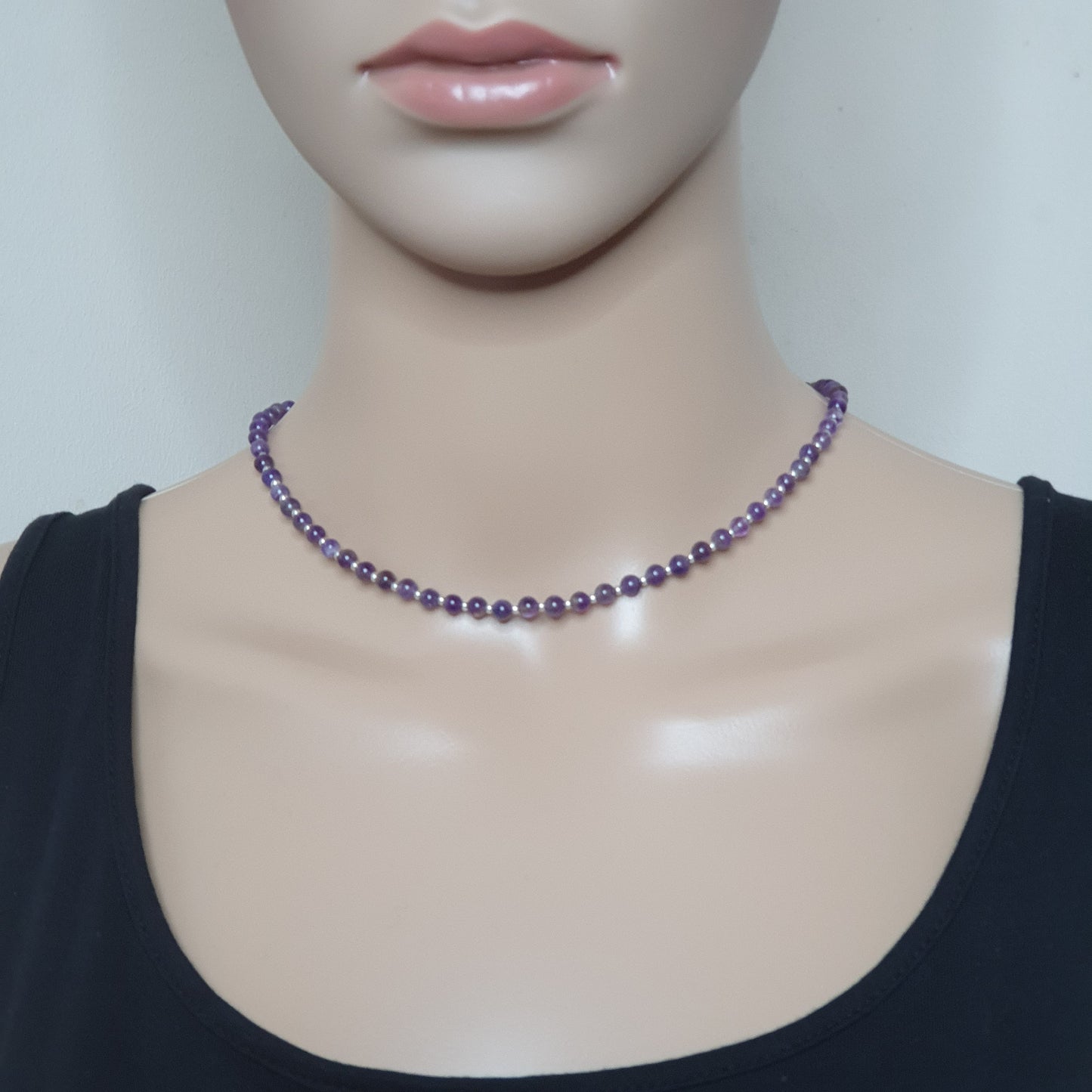 Purple Amethyst Short Collar Beaded Boho Necklace Adjustable Strand