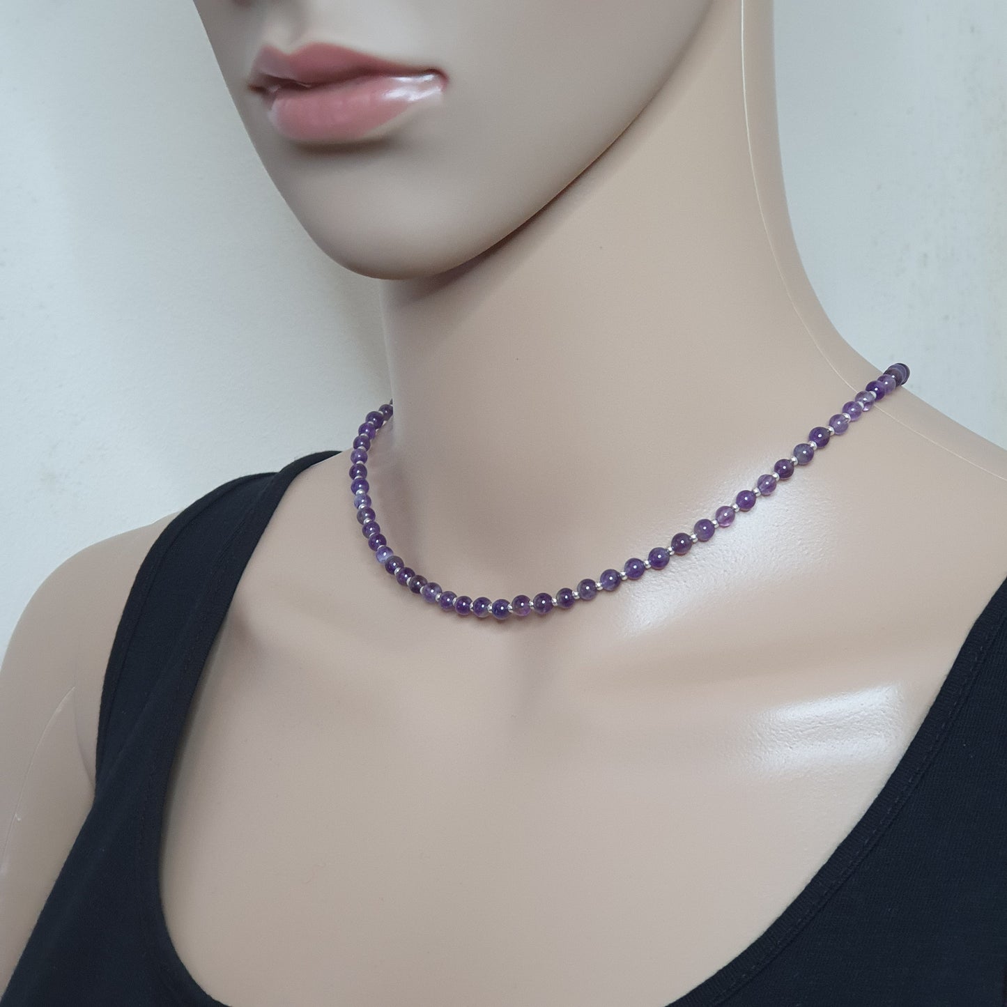 Purple Amethyst Short Collar Beaded Boho Necklace Adjustable Strand