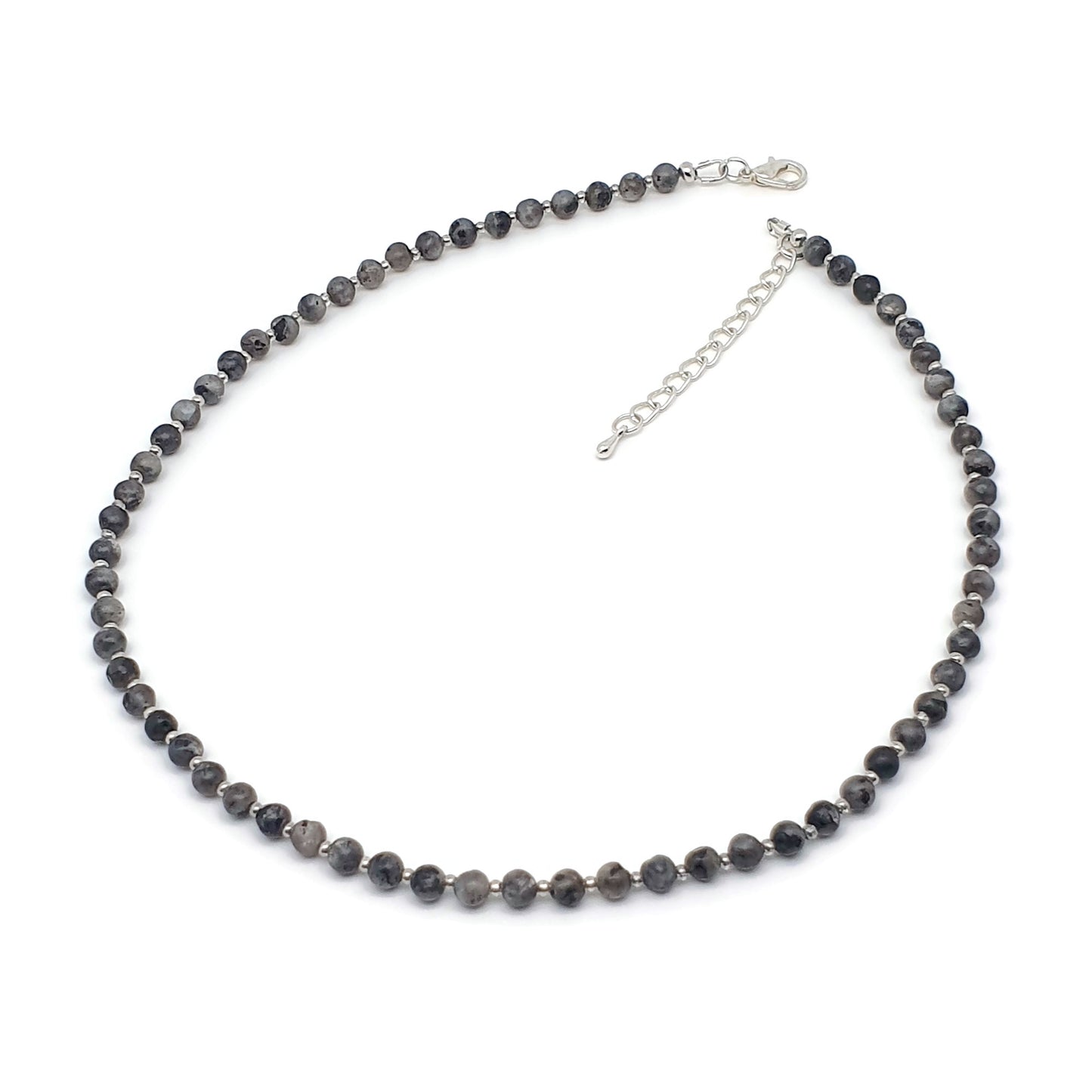 Grey Labradorite Beaded Collar Necklace Silver Plated