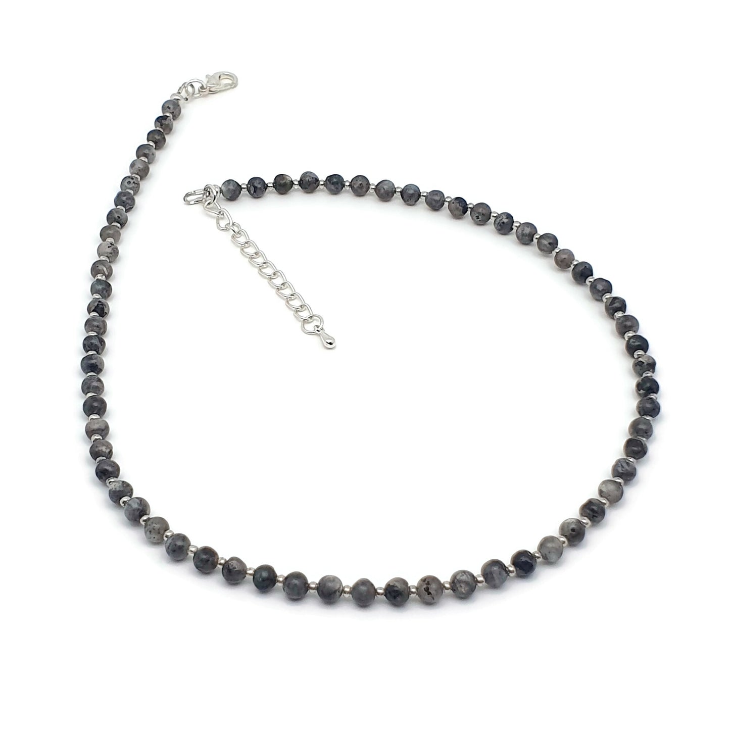 Grey Labradorite Beaded Collar Necklace Silver Plated