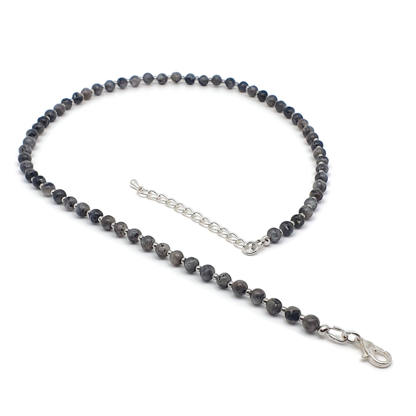 Grey Labradorite Beaded Collar Necklace Silver Plated