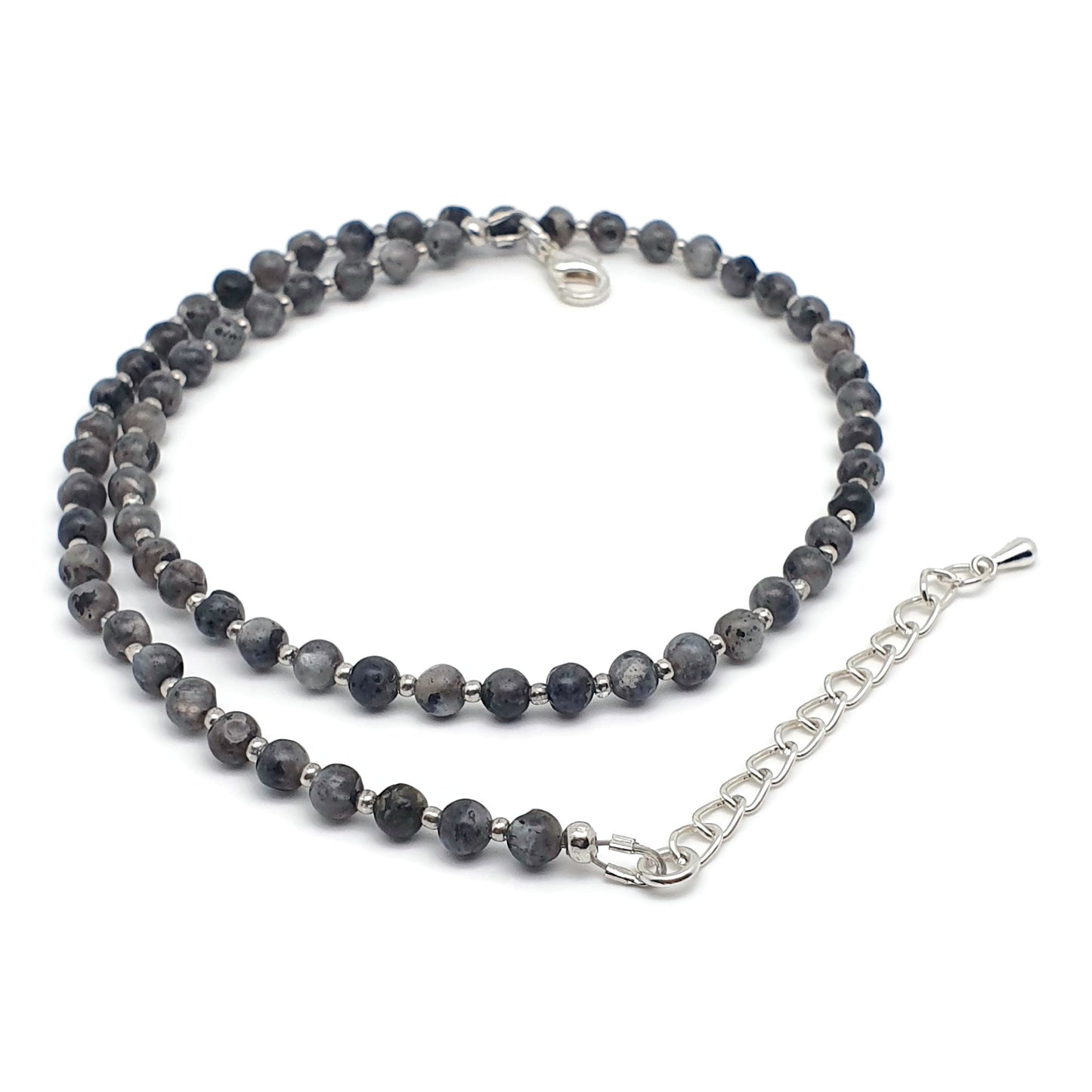 Grey Labradorite Beaded Collar Necklace Silver Plated