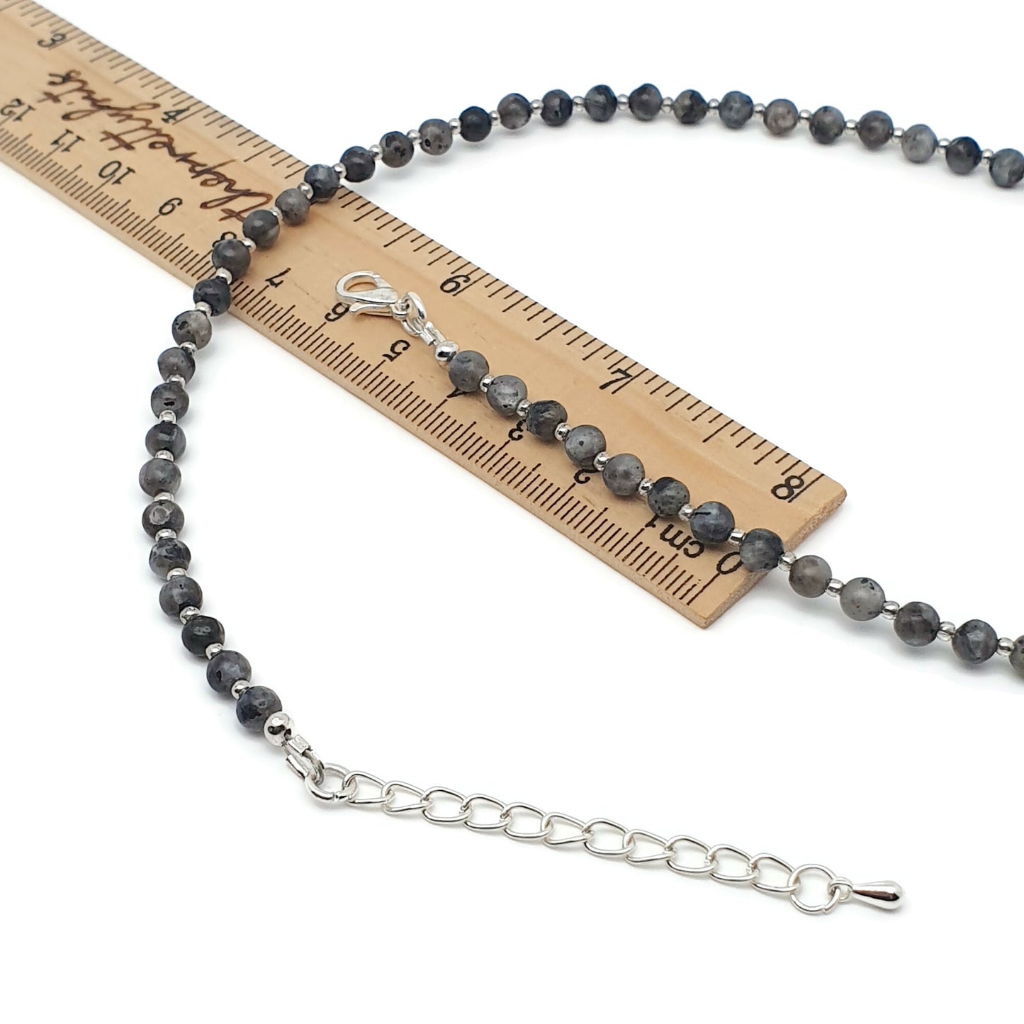 Grey Labradorite Beaded Collar Necklace Silver Plated