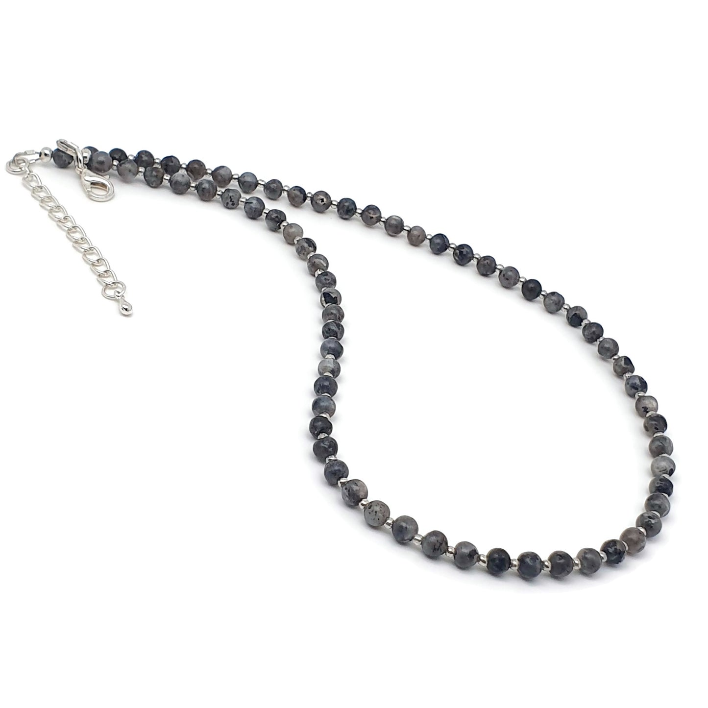 Grey Labradorite Beaded Collar Necklace Silver Plated