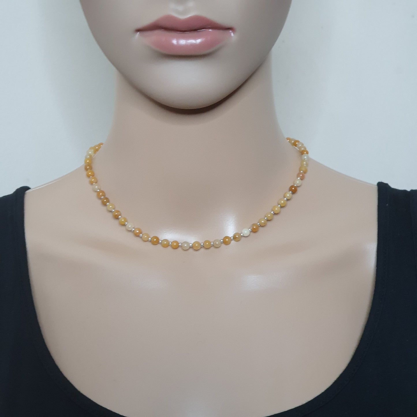 Yellow Aventurine Beaded Collar Necklace Silver Plated