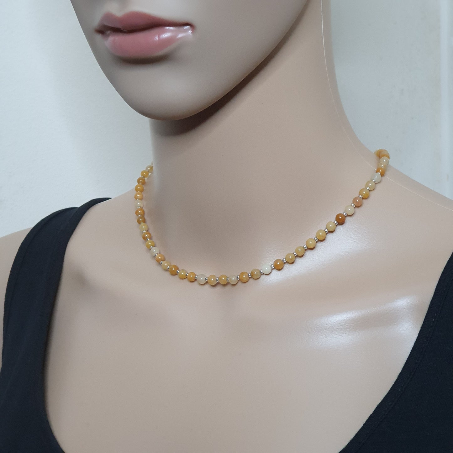 Yellow Aventurine Beaded Collar Necklace Silver Plated