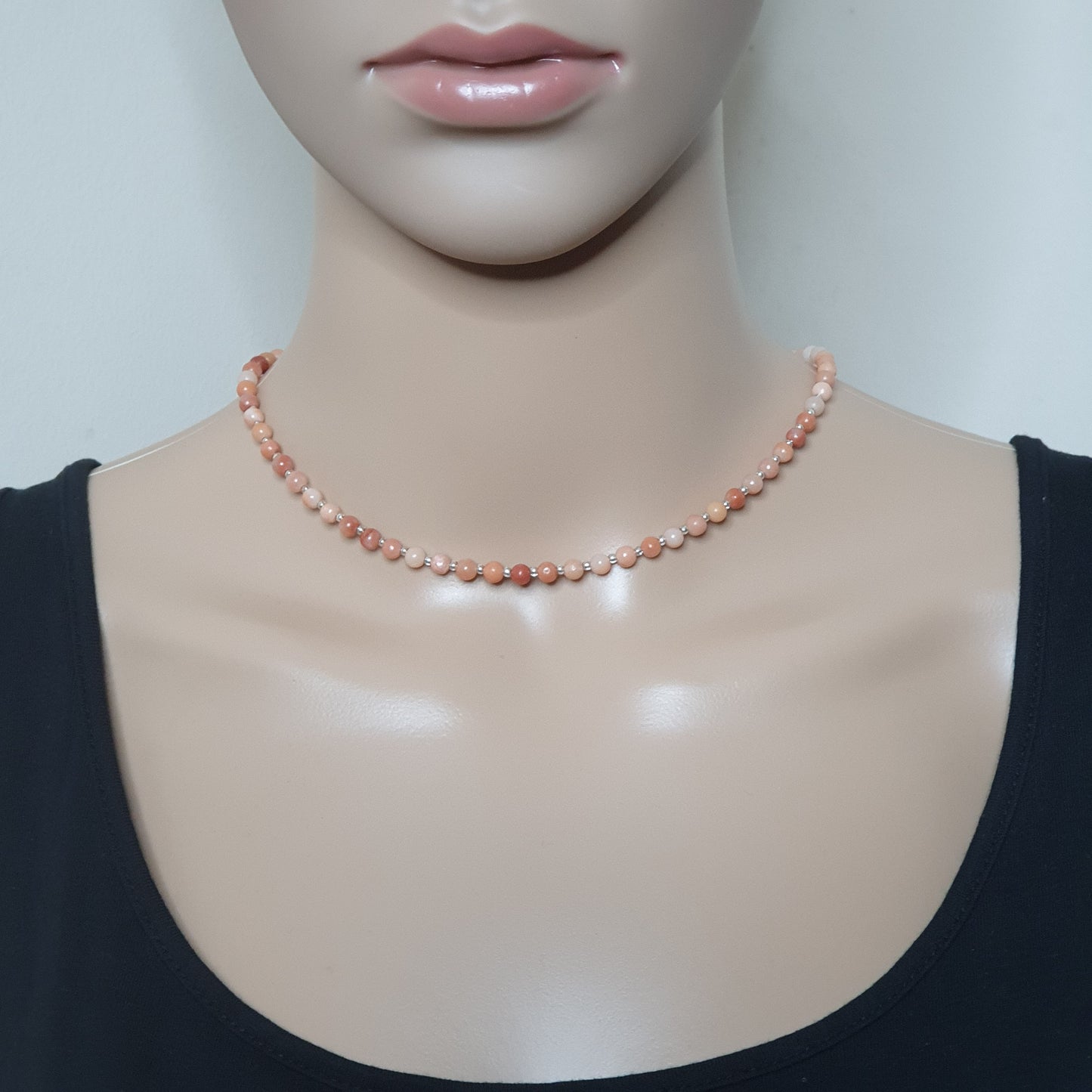 Orange Aventurine Beaded Collar Necklace Silver Plated