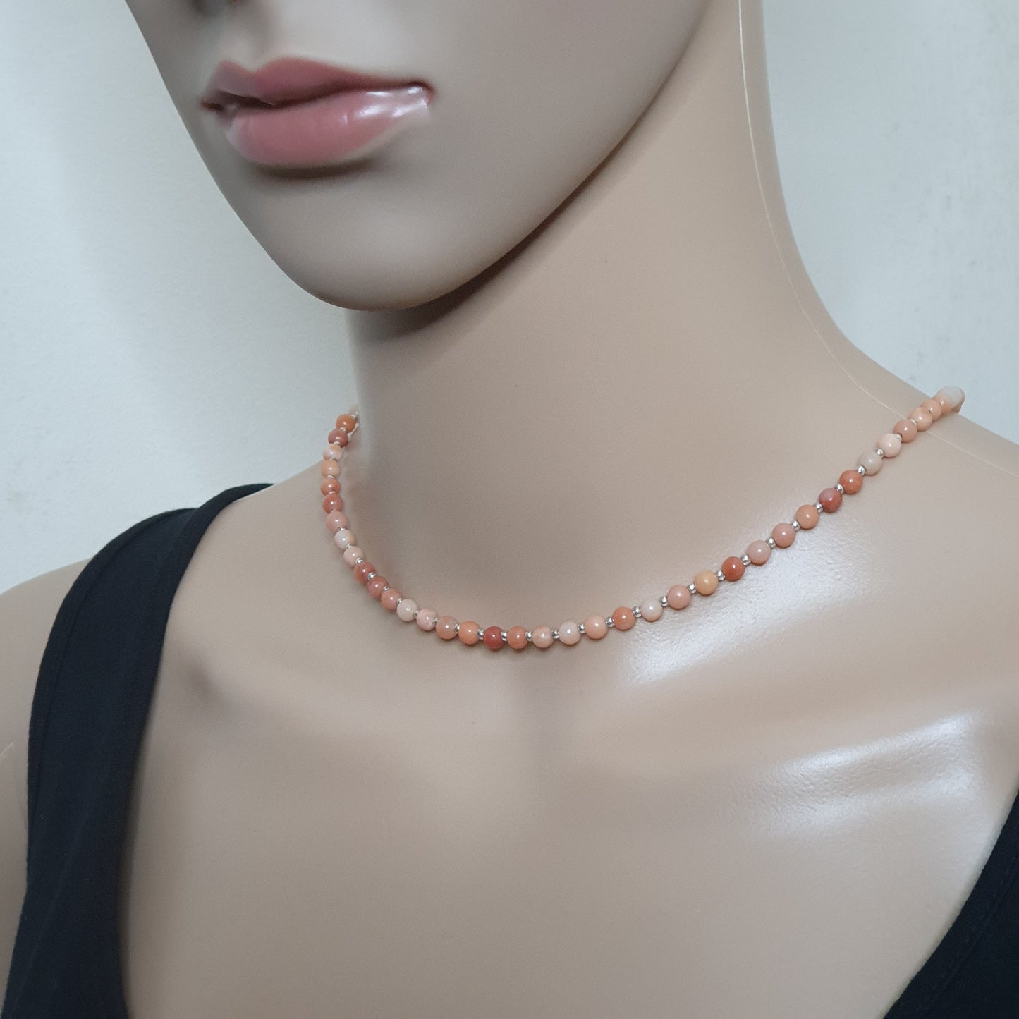 Orange Aventurine Beaded Collar Necklace Silver Plated