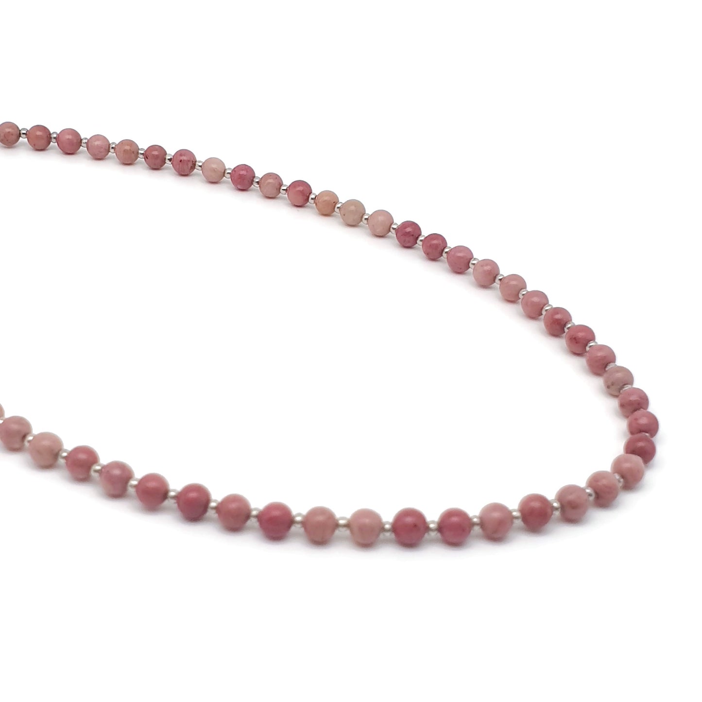 Pink Rhodonite Beaded Collar Necklace Silver Plated