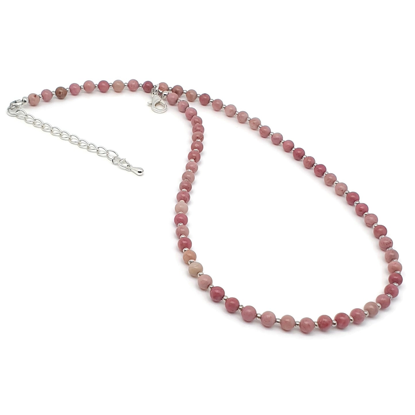 Pink Rhodonite Beaded Collar Necklace Silver Plated