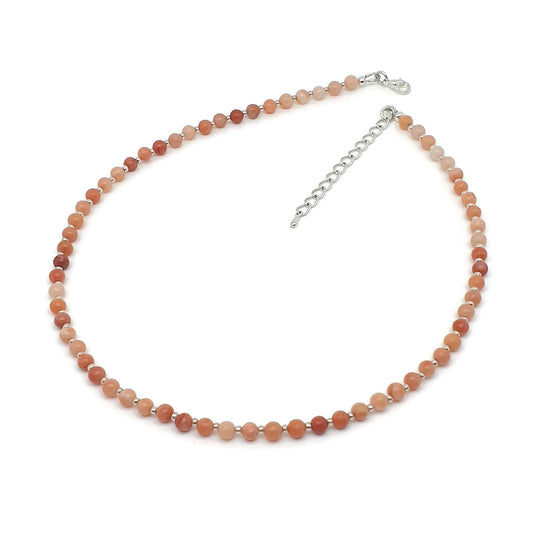 Orange Aventurine Beaded Collar Necklace Silver Plated