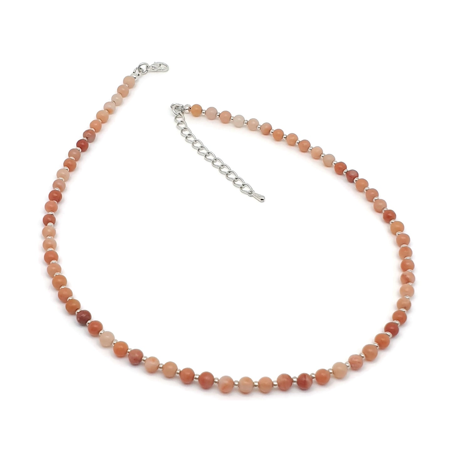 Orange Aventurine Beaded Collar Necklace Silver Plated