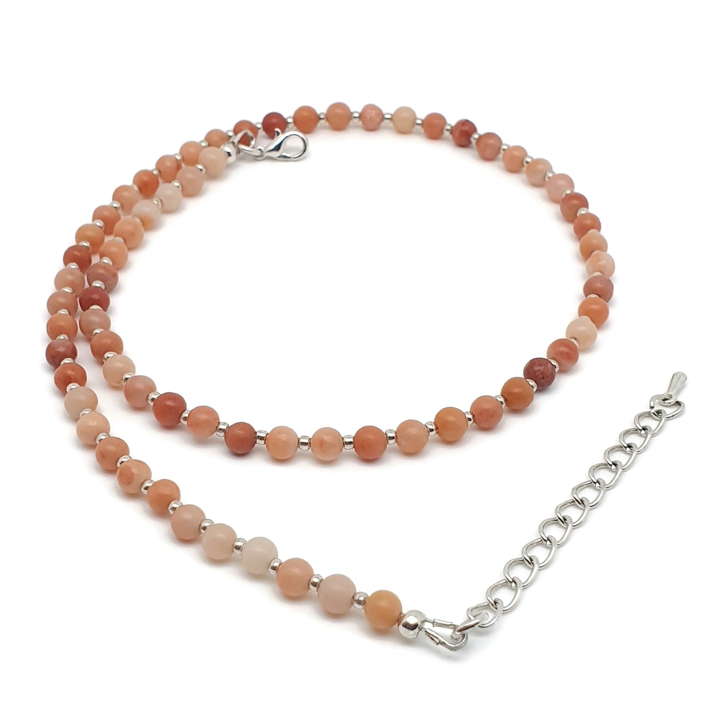 Orange Aventurine Beaded Collar Necklace Silver Plated