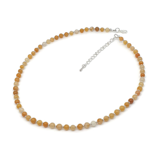 Yellow Aventurine Beaded Collar Necklace Silver Plated