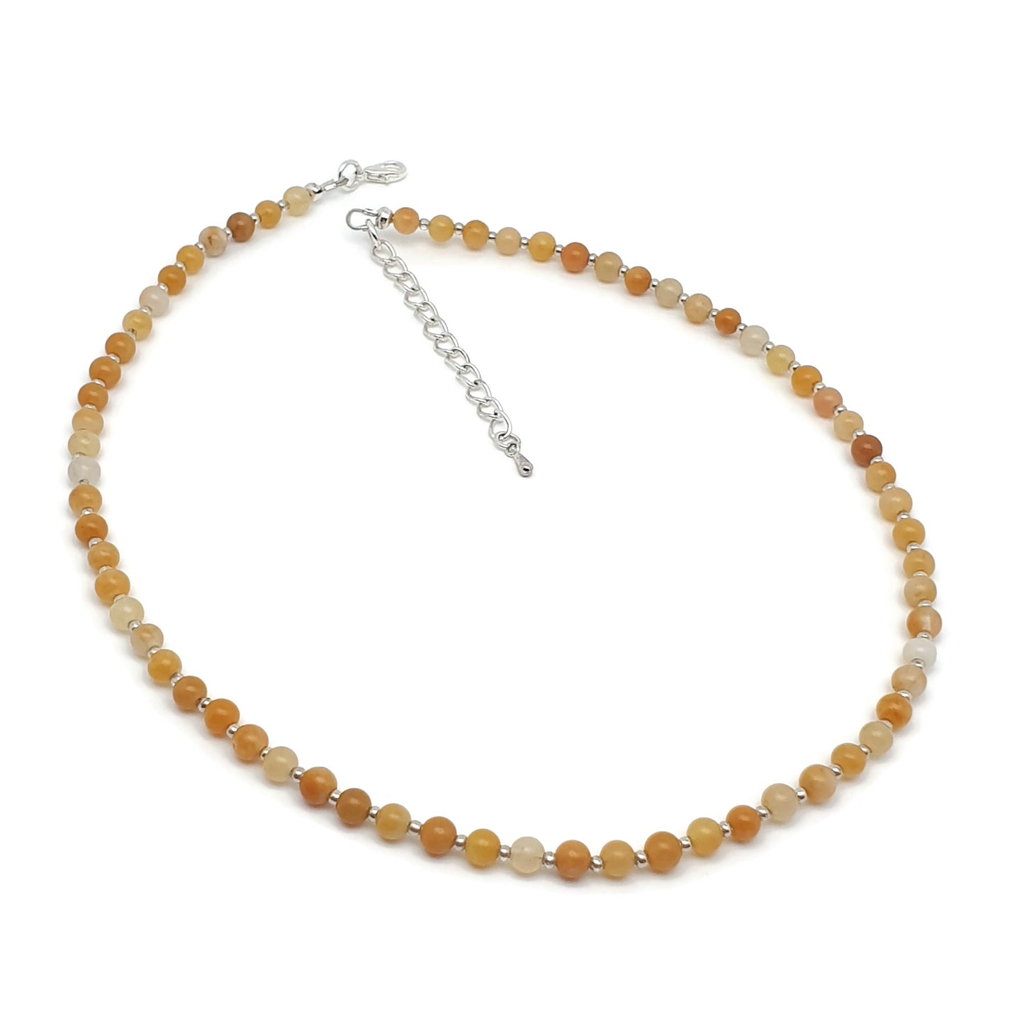 Yellow Aventurine Beaded Collar Necklace Silver Plated