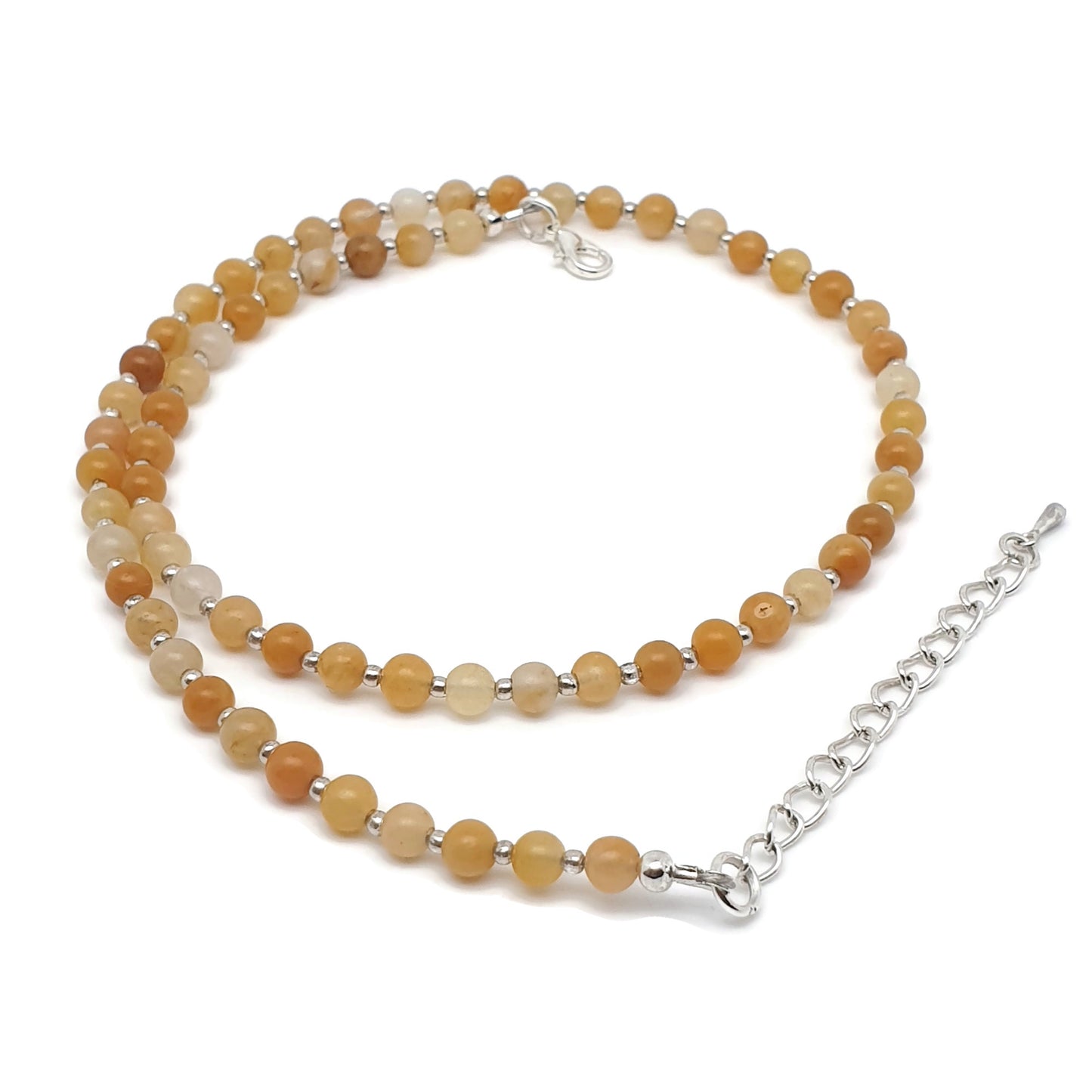 Yellow Aventurine Beaded Collar Necklace Silver Plated