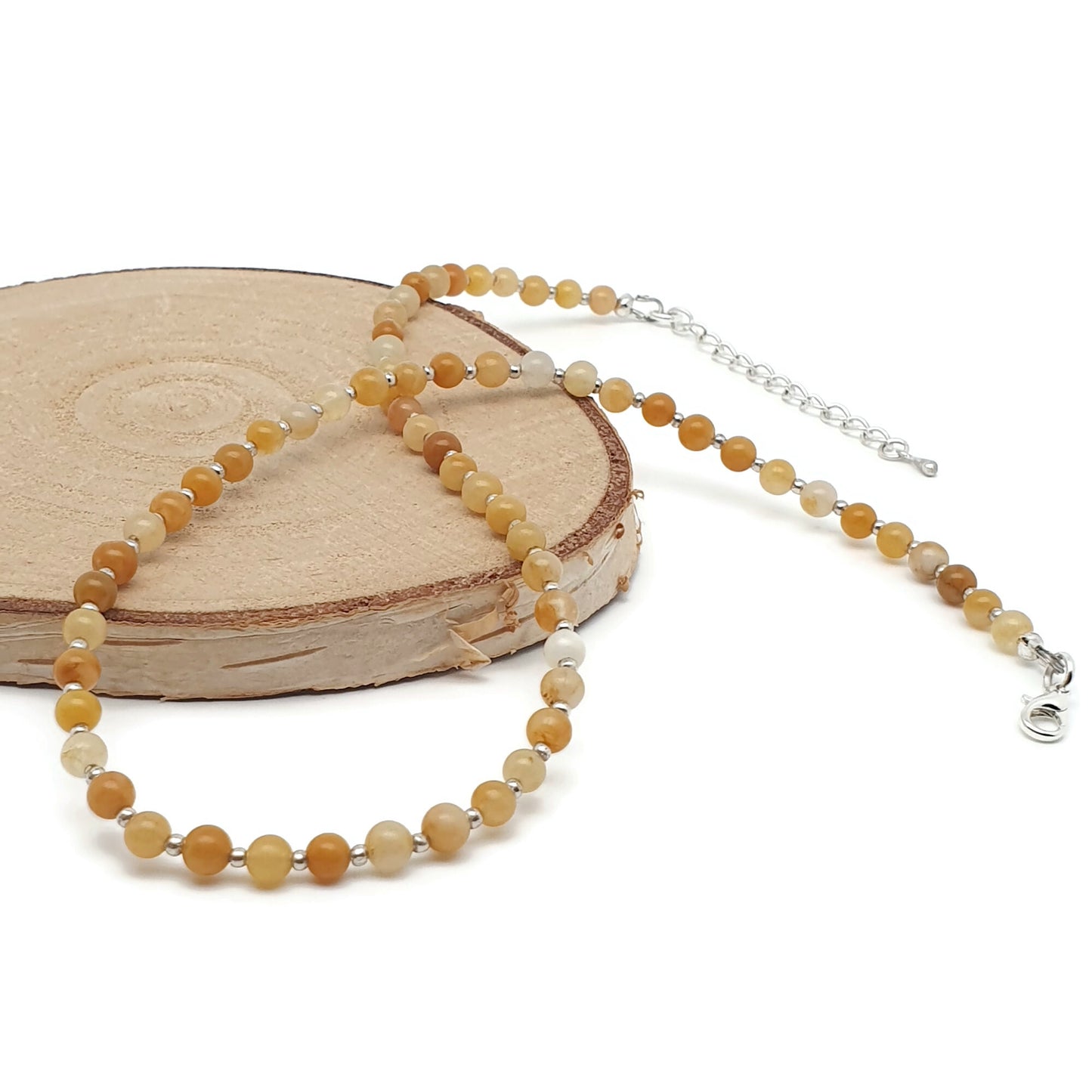 Yellow Aventurine Beaded Collar Necklace Silver Plated