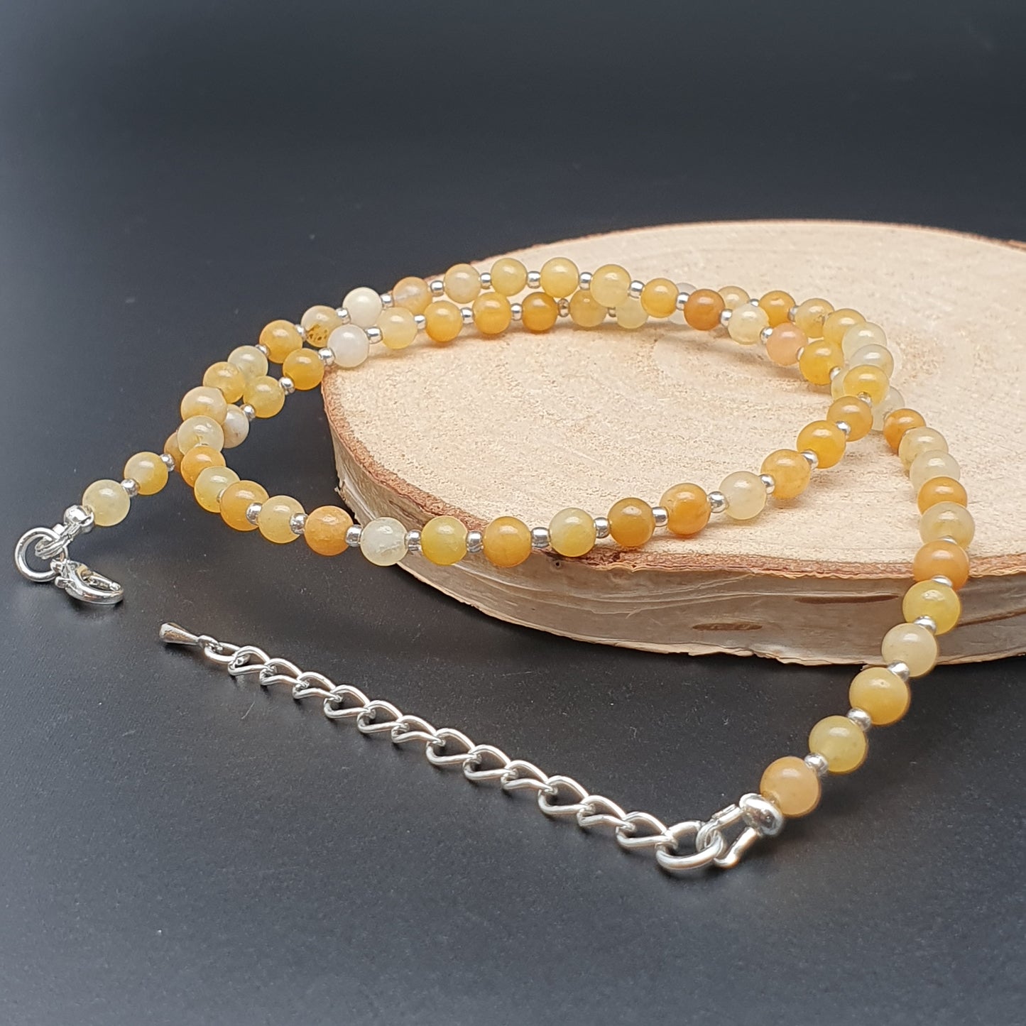 Yellow Aventurine Beaded Collar Necklace Silver Plated