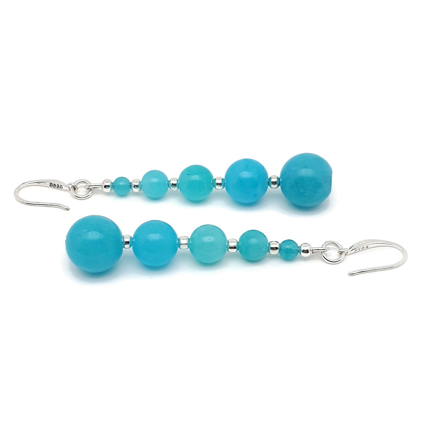 Blue Amazonite Beaded Graduated Long Dangle Drop Earrings