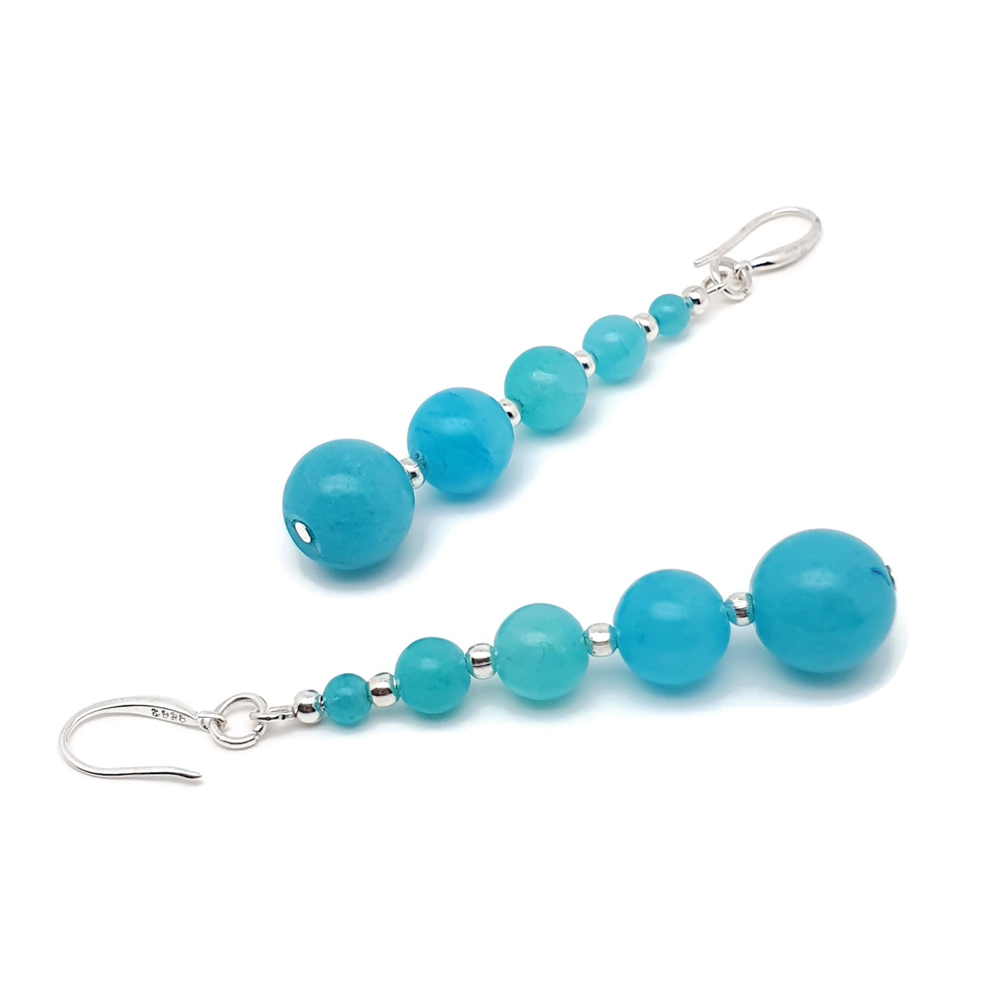 Blue Amazonite Beaded Graduated Long Dangle Drop Earrings