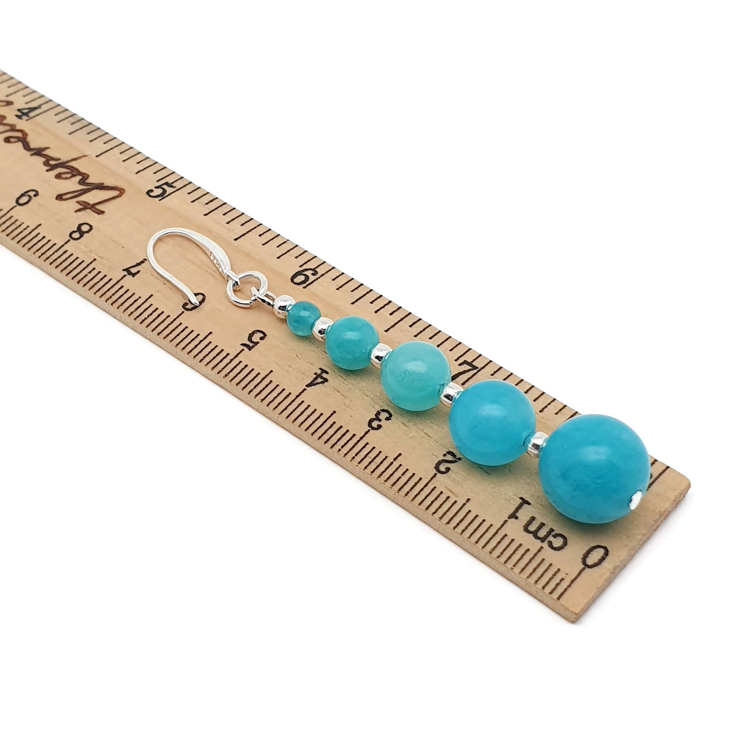 Blue Amazonite Beaded Graduated Long Dangle Drop Earrings