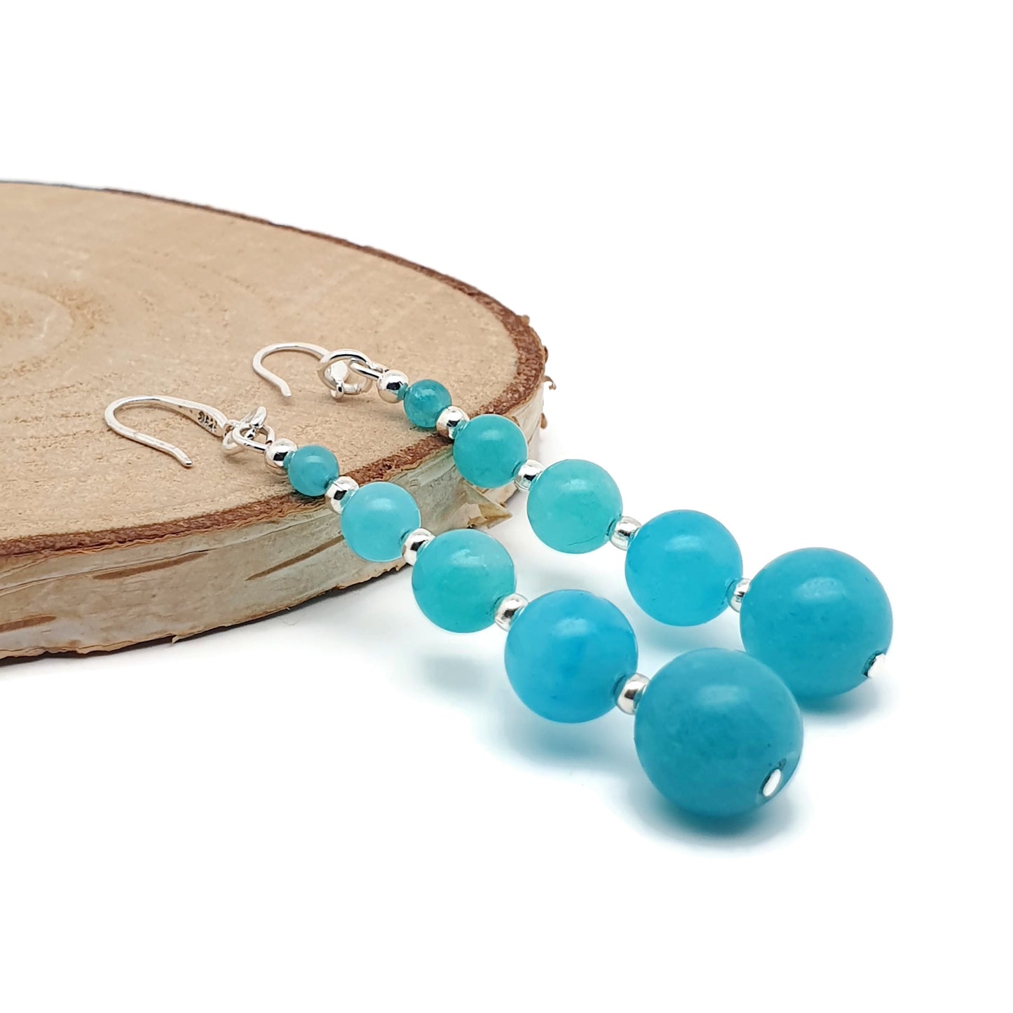 Blue Amazonite Beaded Graduated Long Dangle Drop Earrings