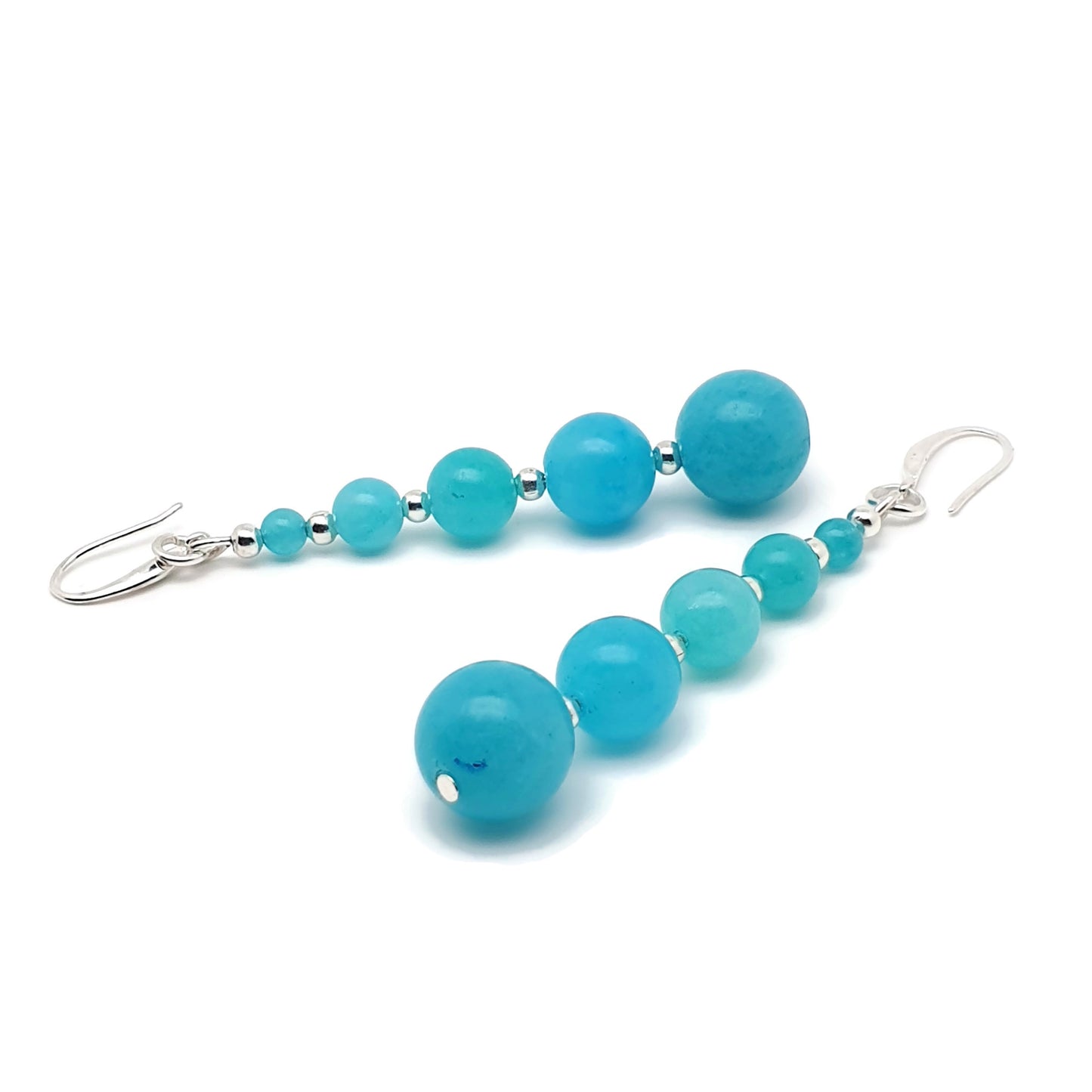 Blue Amazonite Beaded Graduated Long Dangle Drop Earrings