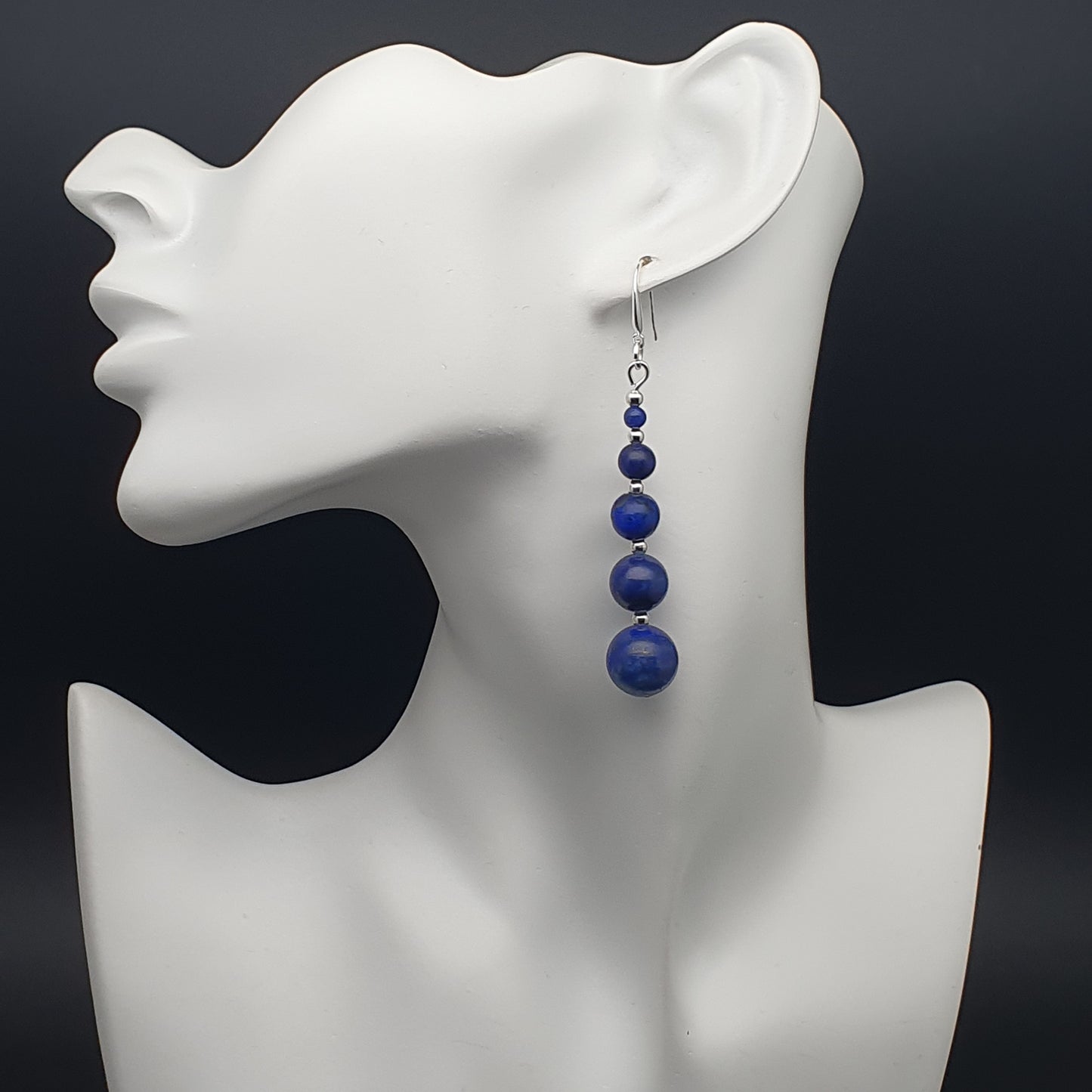 Blue Lapis Lazuli Beaded Graduated Boho Earrings Long Dangle Drop