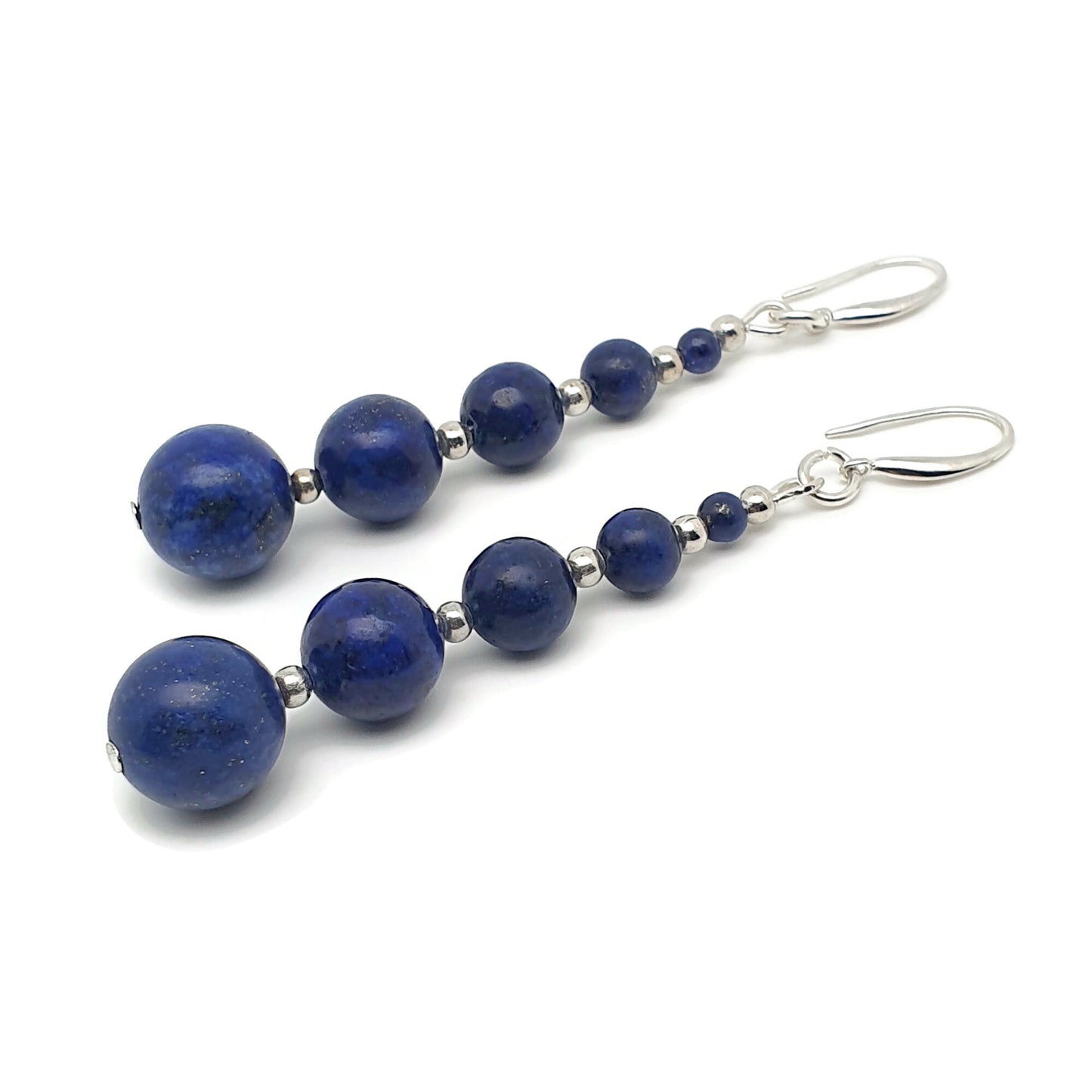 Blue Lapis Lazuli Beaded Graduated Boho Earrings Long Dangle Drop