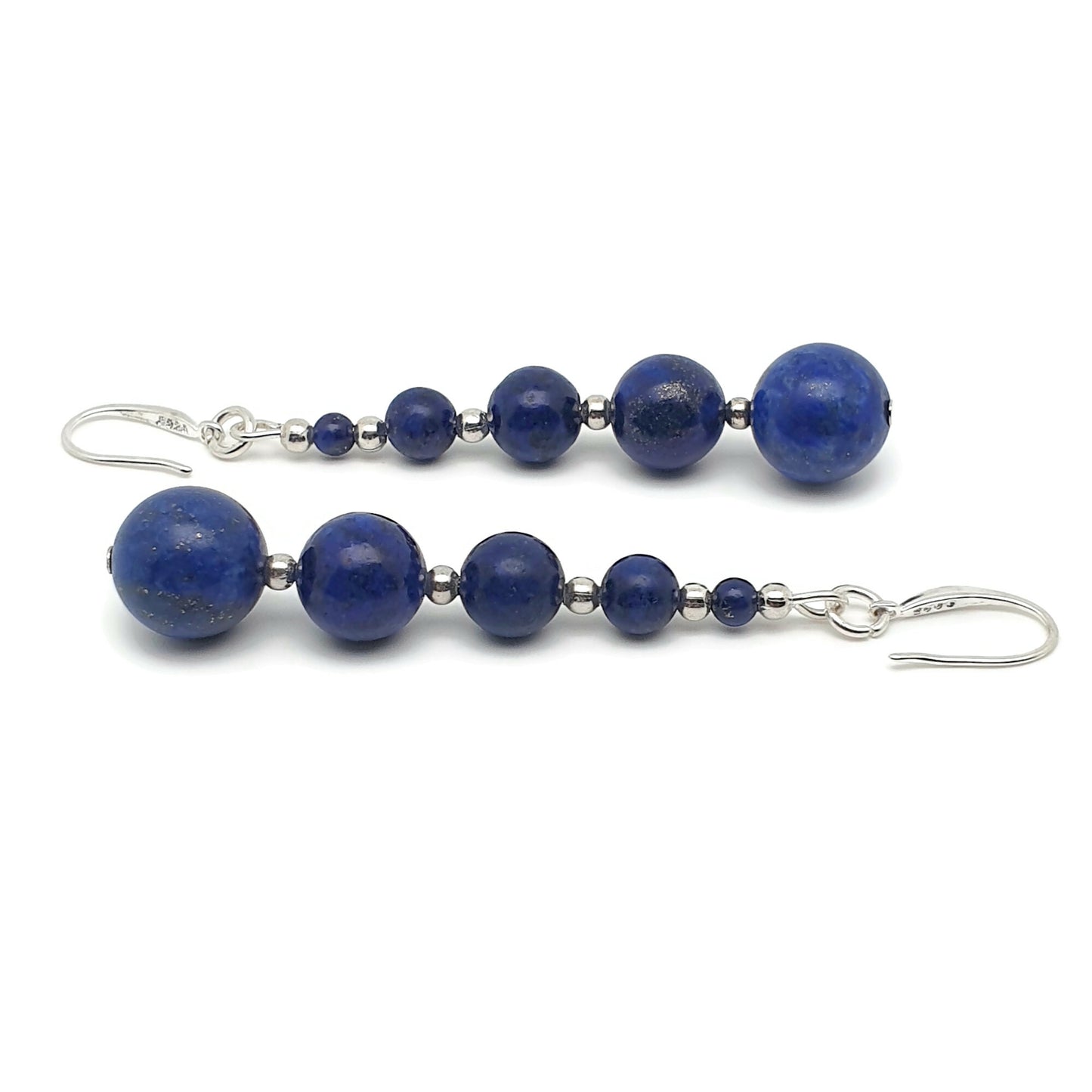 Blue Lapis Lazuli Beaded Graduated Boho Earrings Long Dangle Drop