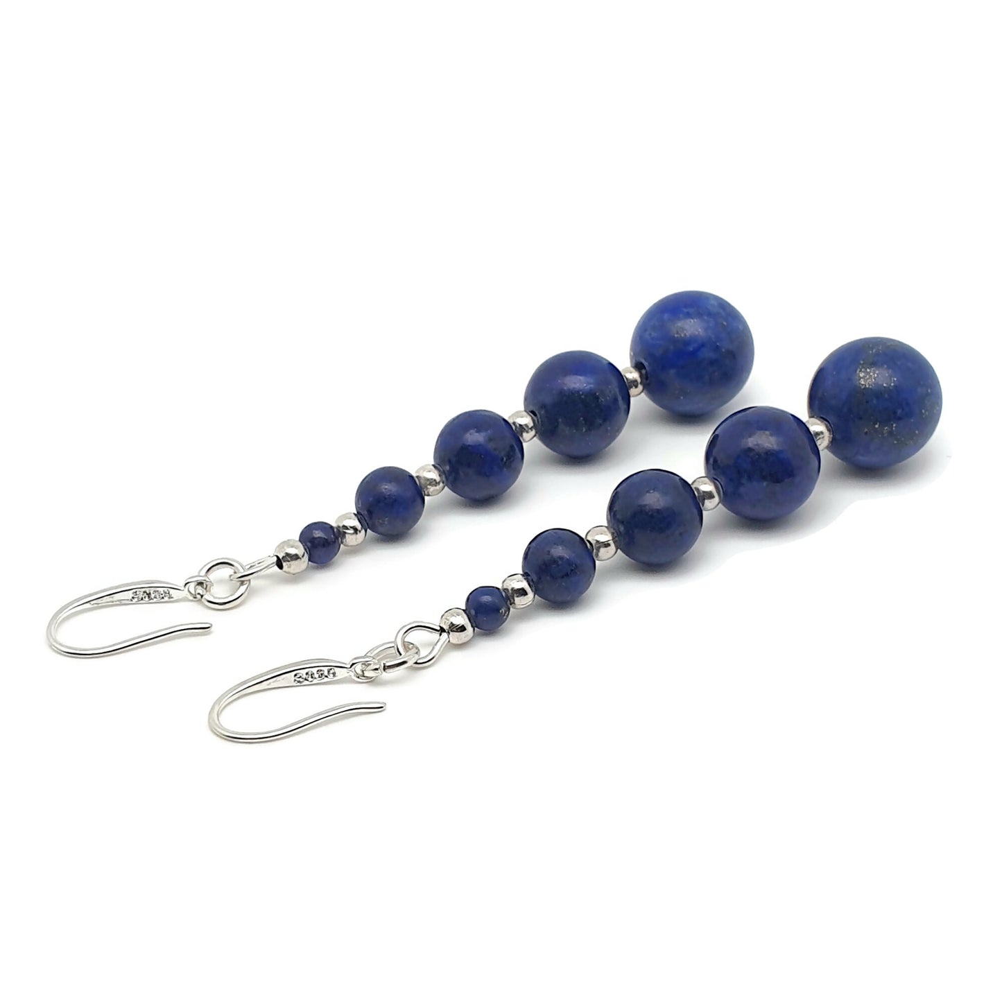 Blue Lapis Lazuli Beaded Graduated Boho Earrings Long Dangle Drop